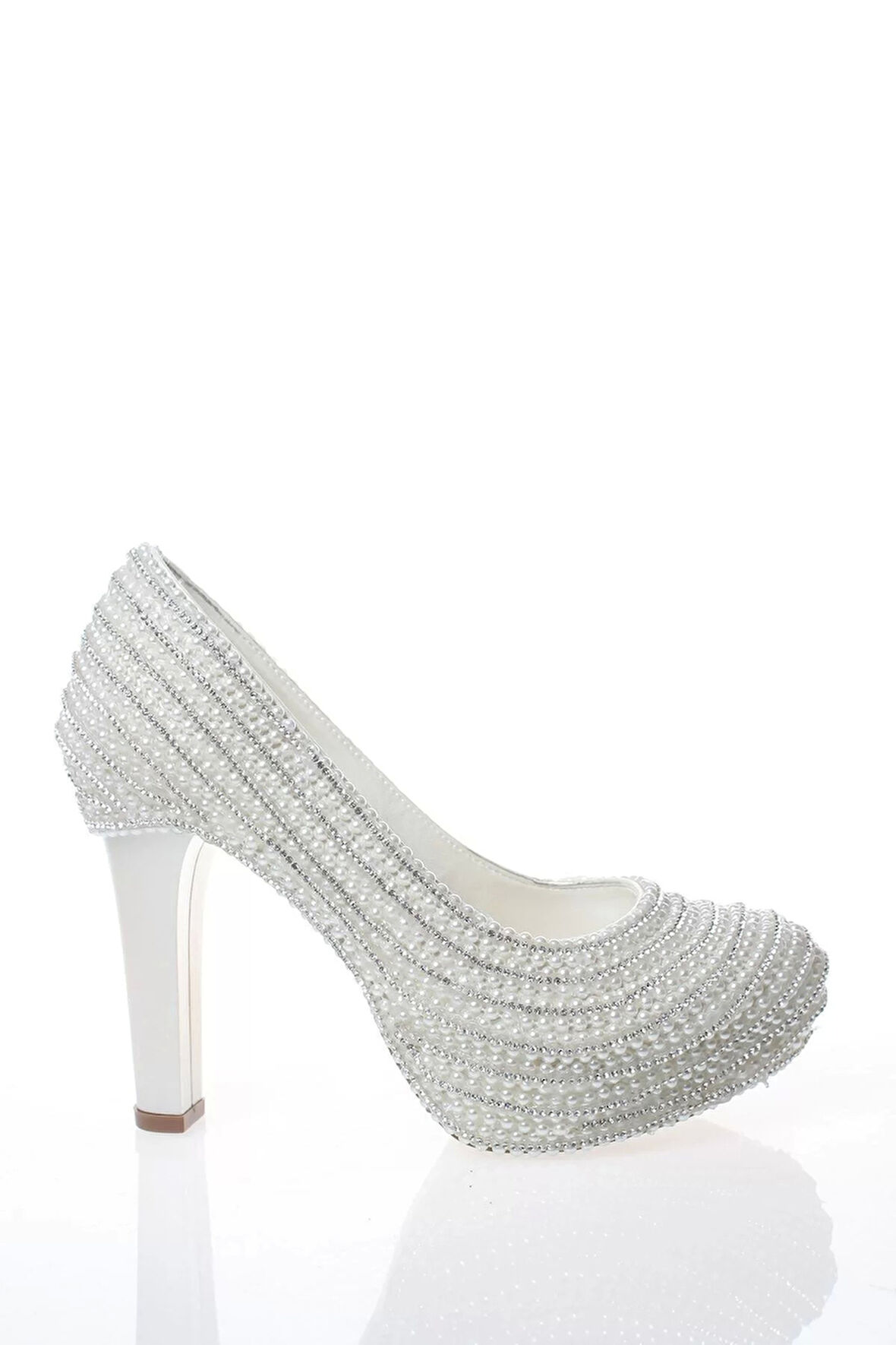 Kadın Moda Şık Sedef Inci Taş Işlemeli Gelin Ayakkabı Topuklu Düğün Nişan Gece Abiye Ayakkabı