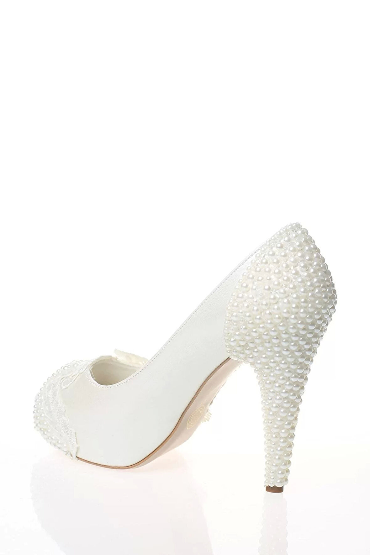 Kadın Moda Beyaz Sedef Inci Taş Işlemeli Gelin Ayakkabı Topuklu Düğün Nişan Gece Abiye Ayakkabı