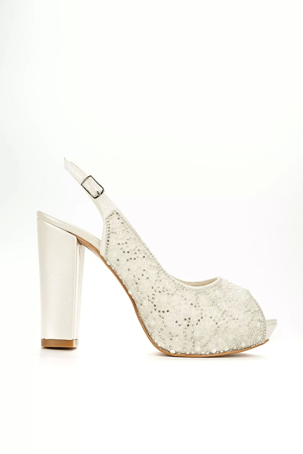 Kadın Moda Şık Sedef İnci Taş Topuklu Zarif Tasarım Düğün Nişan Gece Abiye Ayakkabı