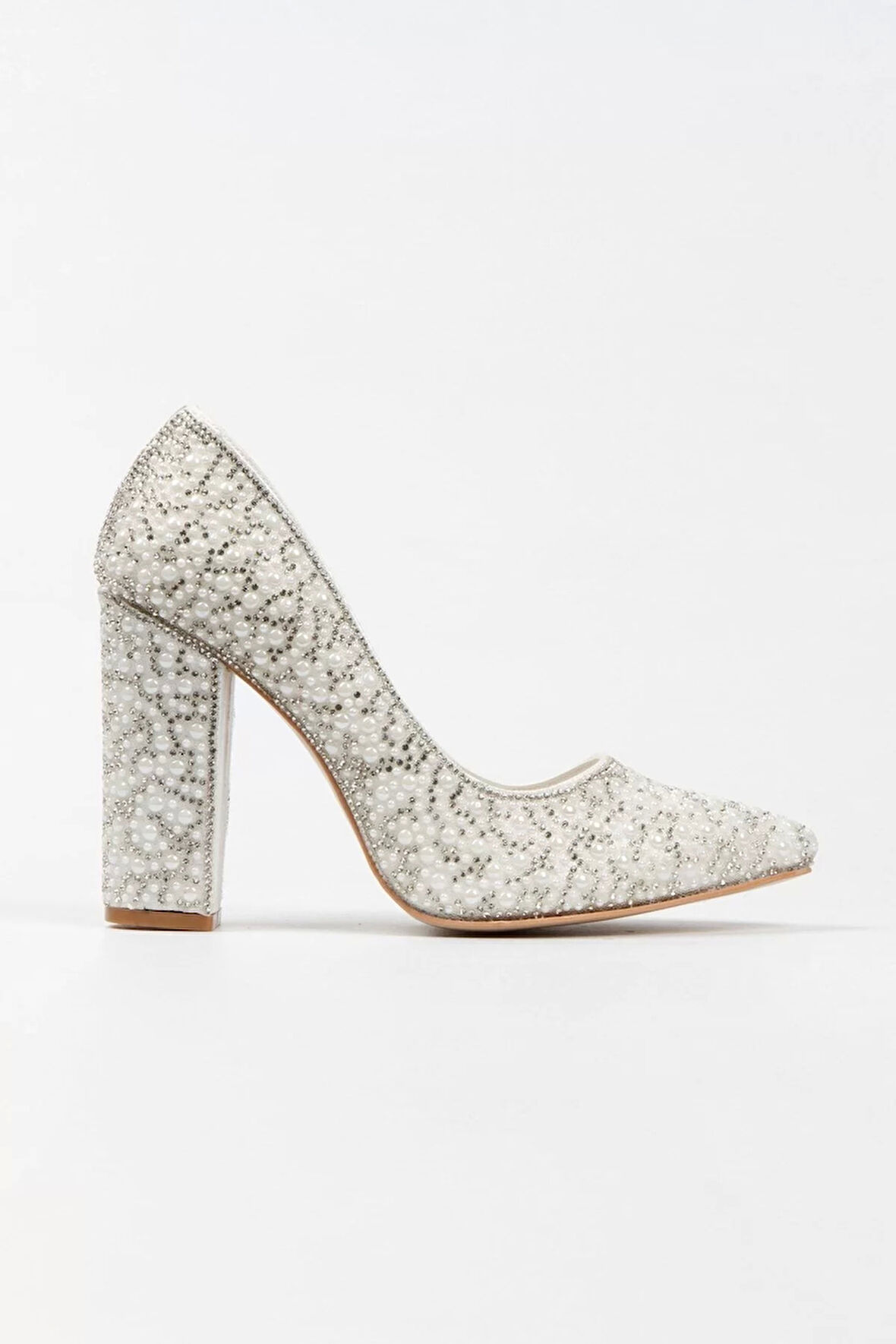 Kadın Moda Şık Rose Sultan Inci Taşlı Klasik Sivri Kalın Düğün Nişan Gece Abiye Ayakkabı