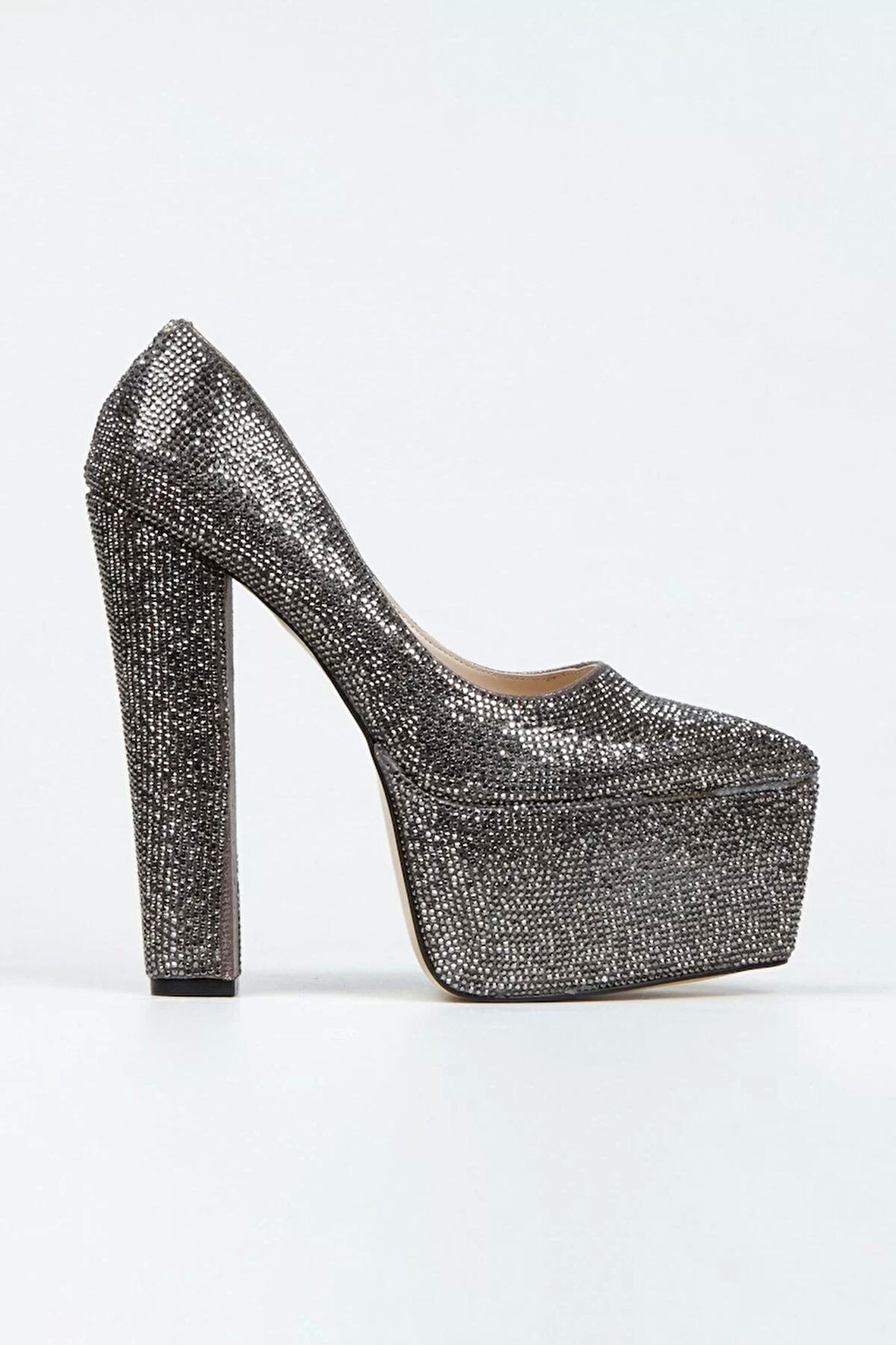 Kadın Moda Şık Full Taşlı Klasik Sivri Kalın Topuklu Platformlu Düğün Nişan Gece Abiye Ayakkabı