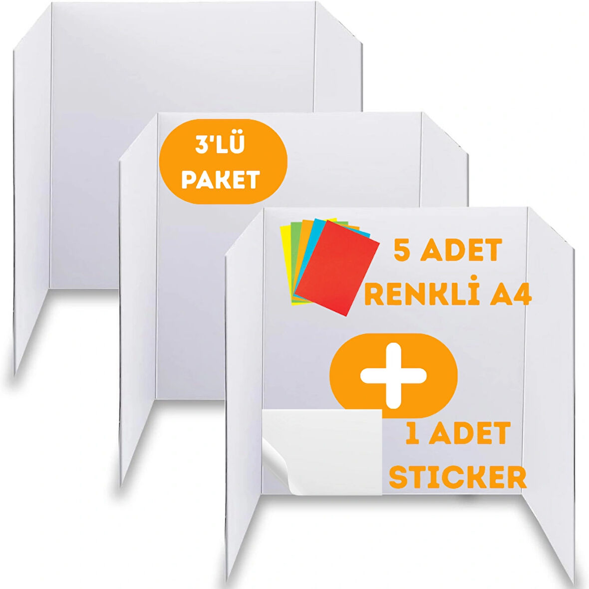 Beylini 3'lü Poster Kartonu Seti A4 Hediyeli Kesilebilir Dayanıklı Ev Iş Ofis Okul Sunum Kartonu 40x60