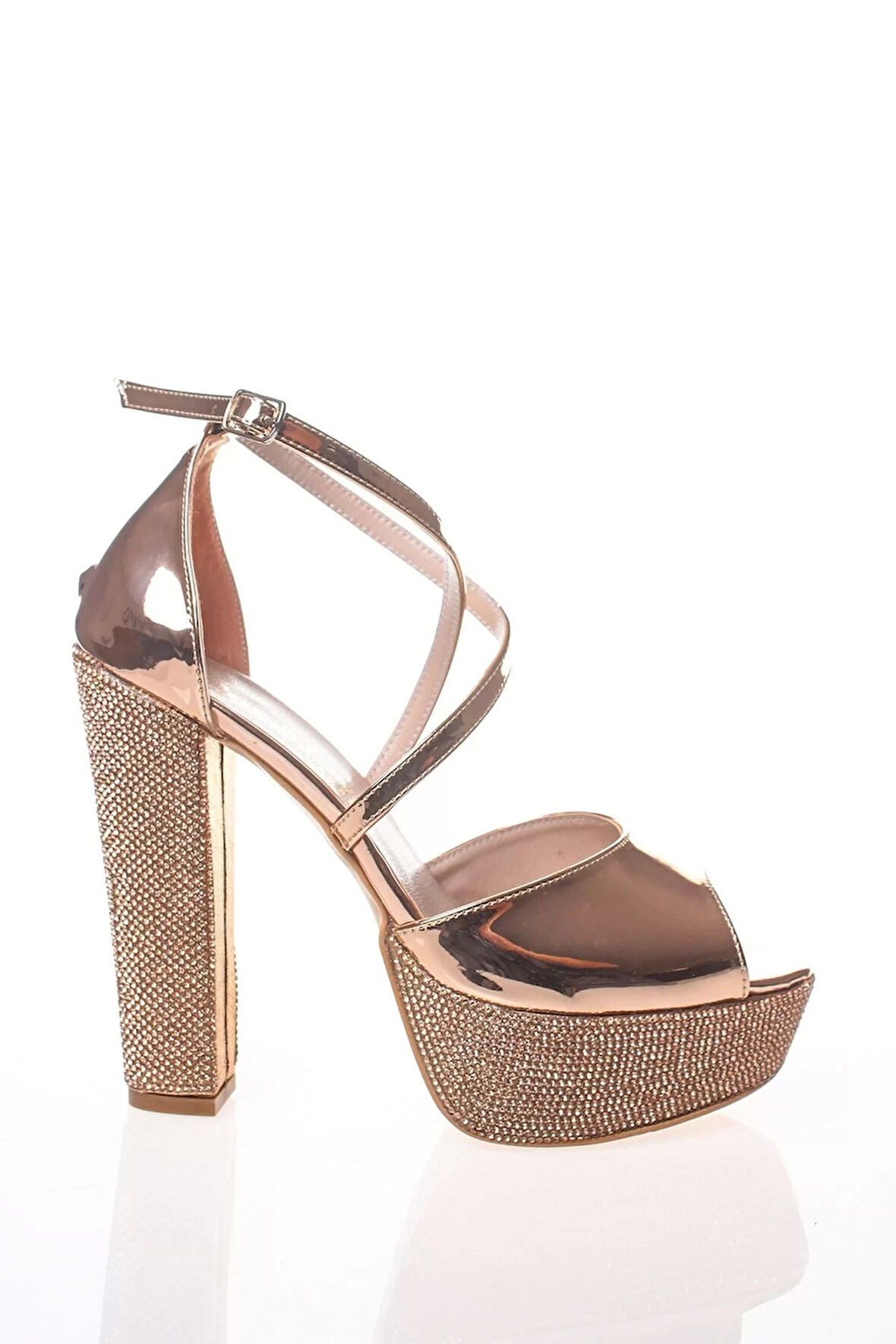 Kadın Moda Şık Gümüş Ayna Ökçe Poli Taş Topuklu Zarif Tasarım Düğün Nişan Gece Abiye Ayakkabı