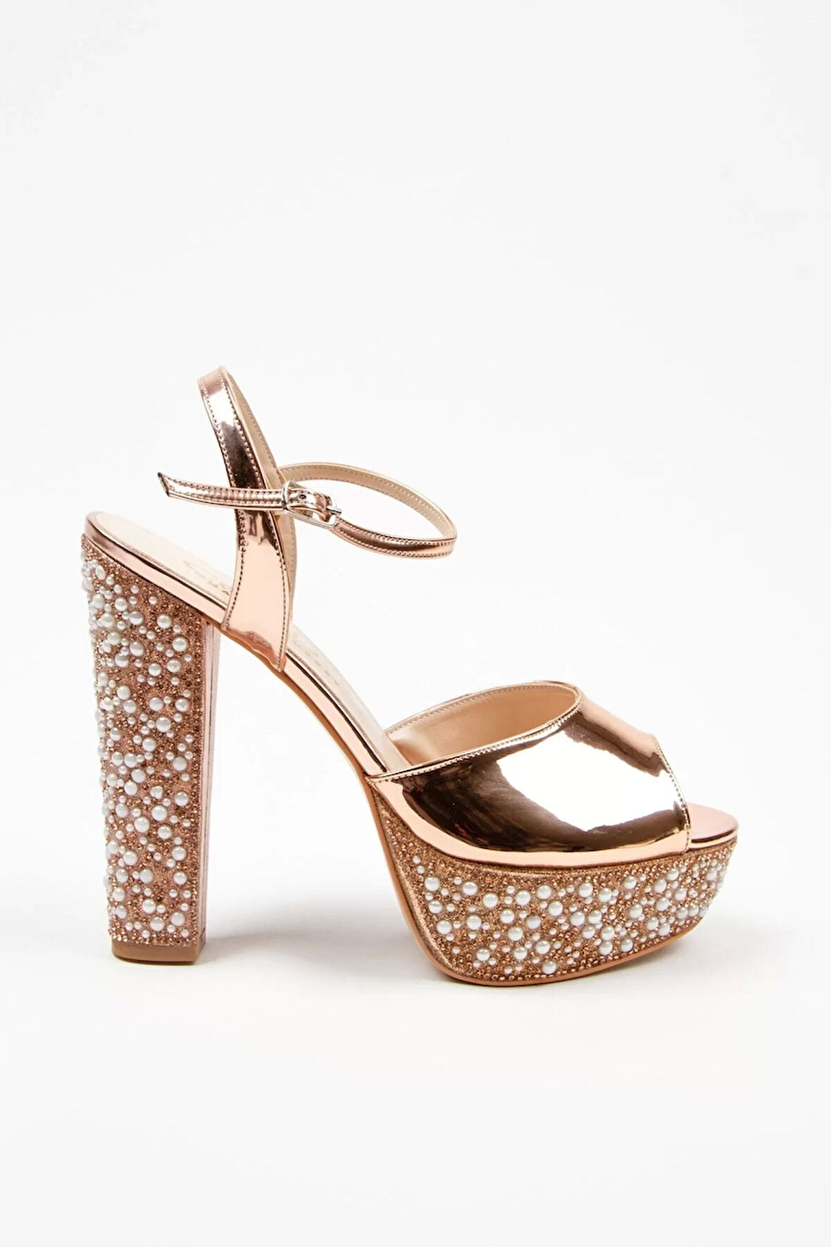 Kadın Moda Şık Rose Ayna Ökçe Poli Inci Düğün Nişan Gece Abiye Ayakkabı