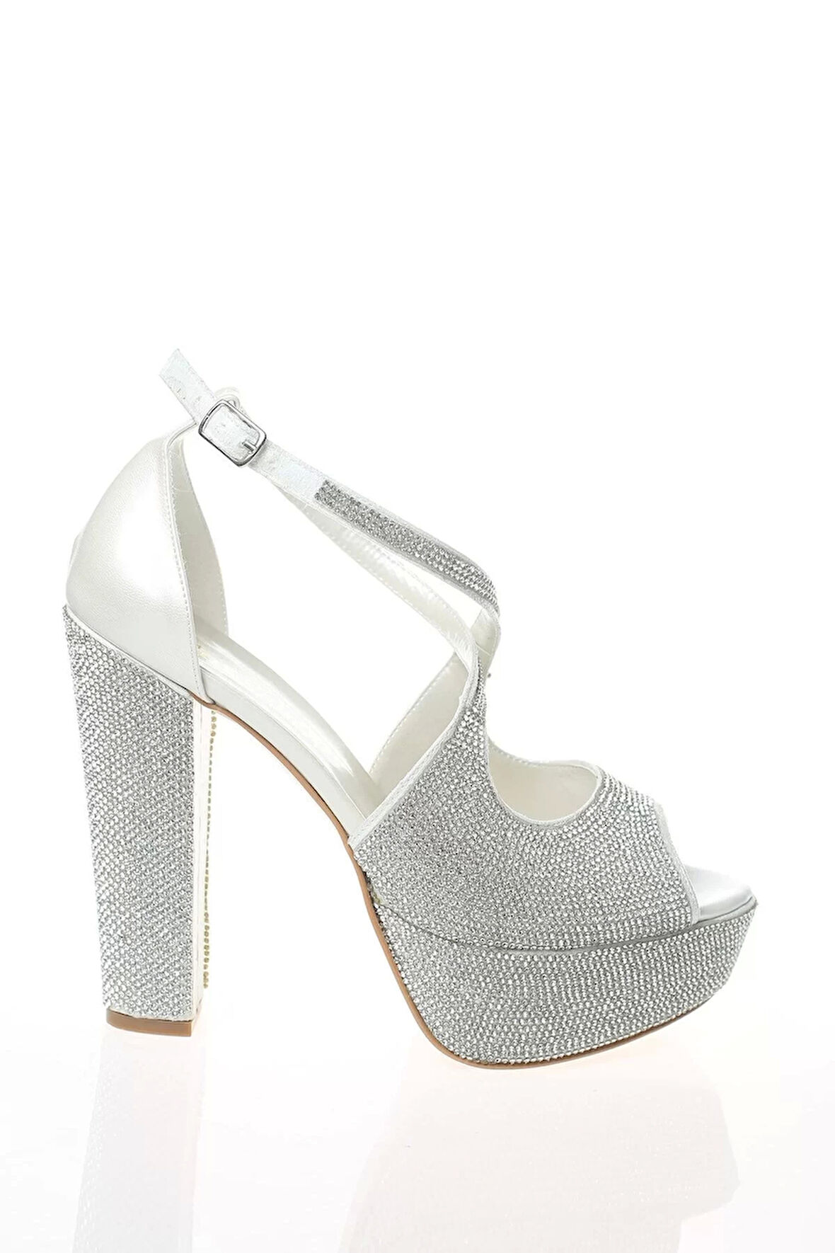 Kadın Moda Şık Sedef Cilt Full Taş Detaylı Topuklu Düğün Nişan Gece Abiye Ayakkabı