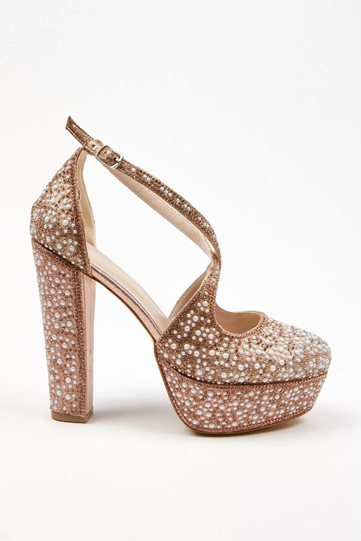 Kadın Moda Şık Gold Full Inci Zarif Tasarım Düğün Nişan Gece Abiye Ayakkabı