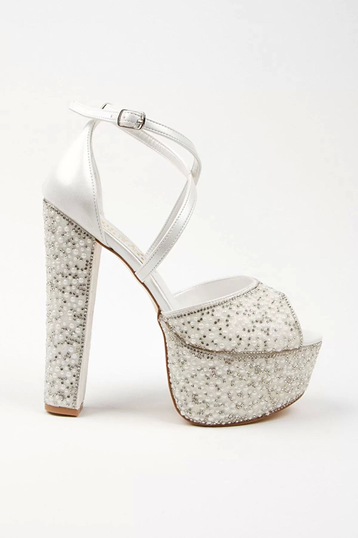 Kadın Moda Şık Gold Ayna Full Inci Düğün Nişan Gece Abiye Ayakkabı