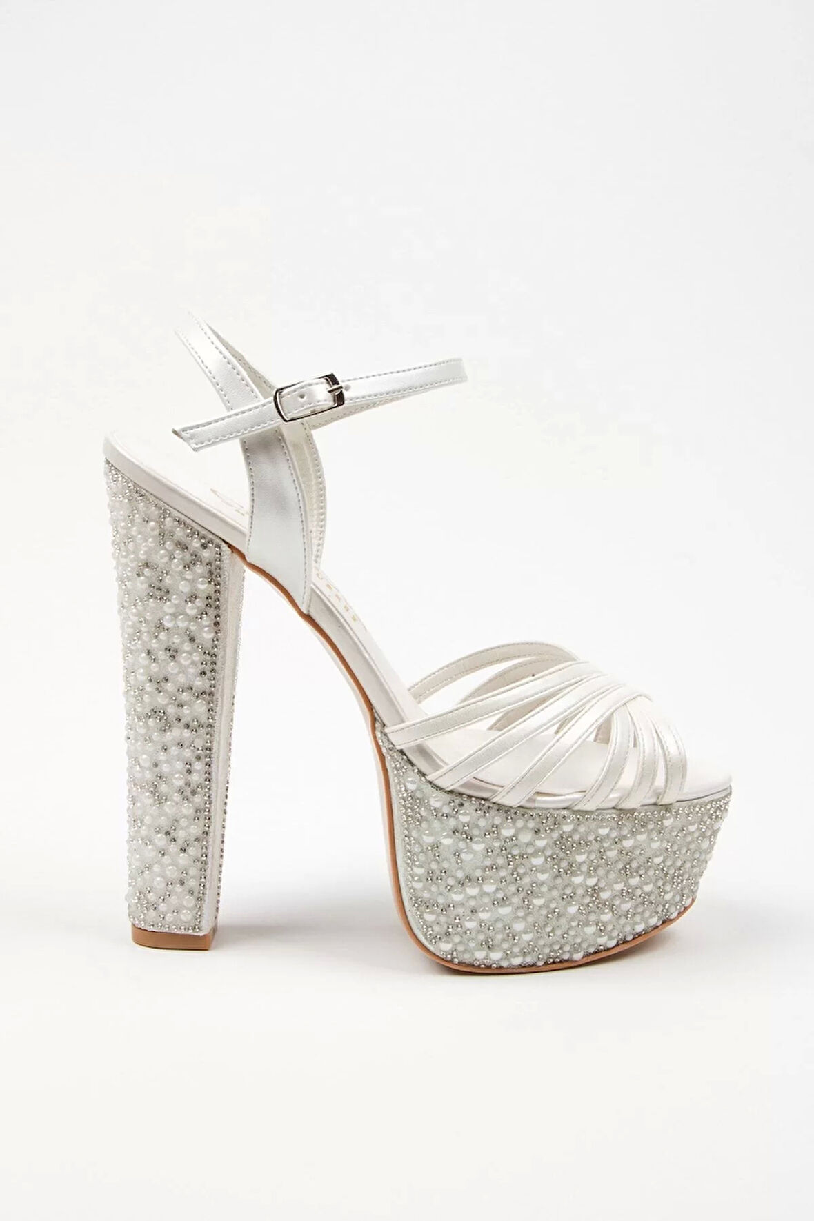 Kadın Moda Şık Sedef Cilt Çapraz Ökçe Poli Inci Düğün Nişan Gece Abiye Ayakkabı