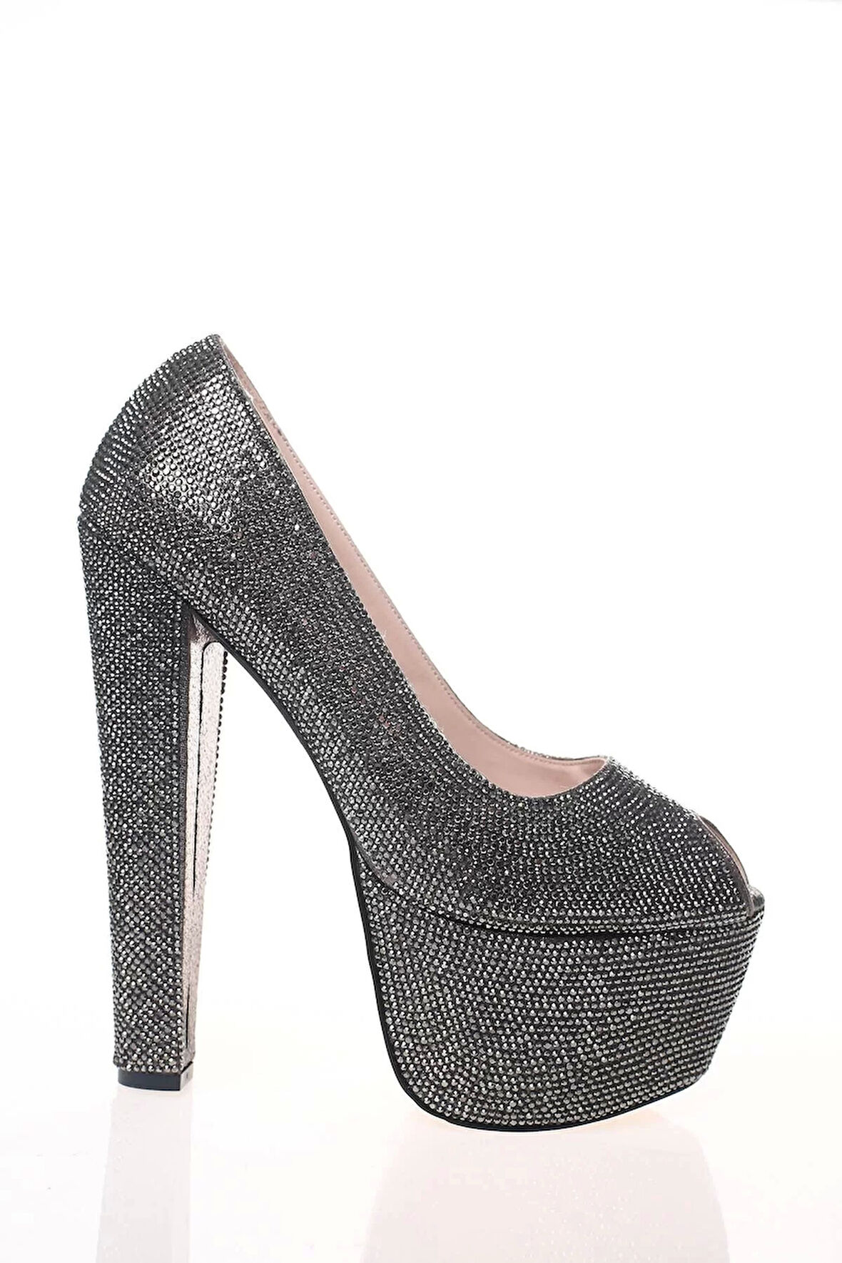 Kadın Moda Şık Gümüş Full Taş Yüksek Topuk Topuklu Düğün Nişan Gece Abiye Ayakkabı