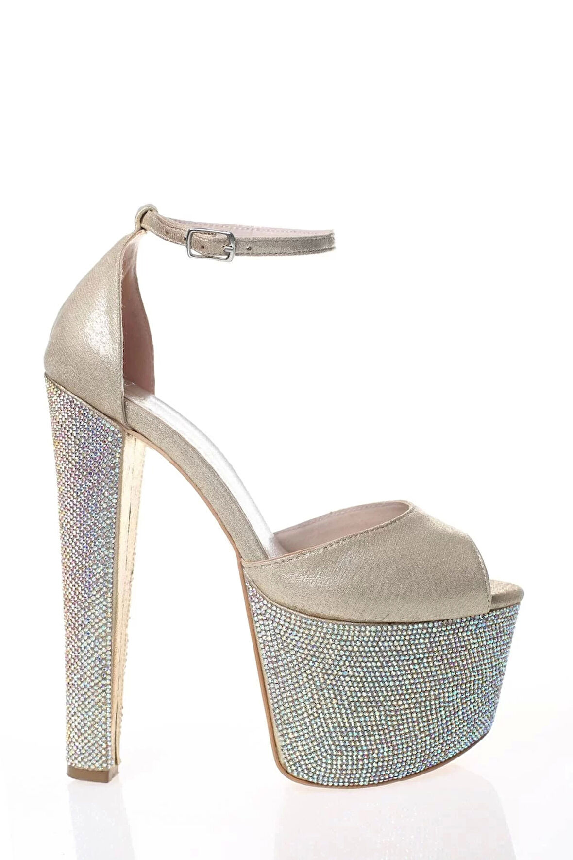 Kadın Moda Şık Fuşya Saten Ökçe Poli Taş Yüksek Topuk Topuklu Düğün Nişan Gece Abiye Ayakkabı