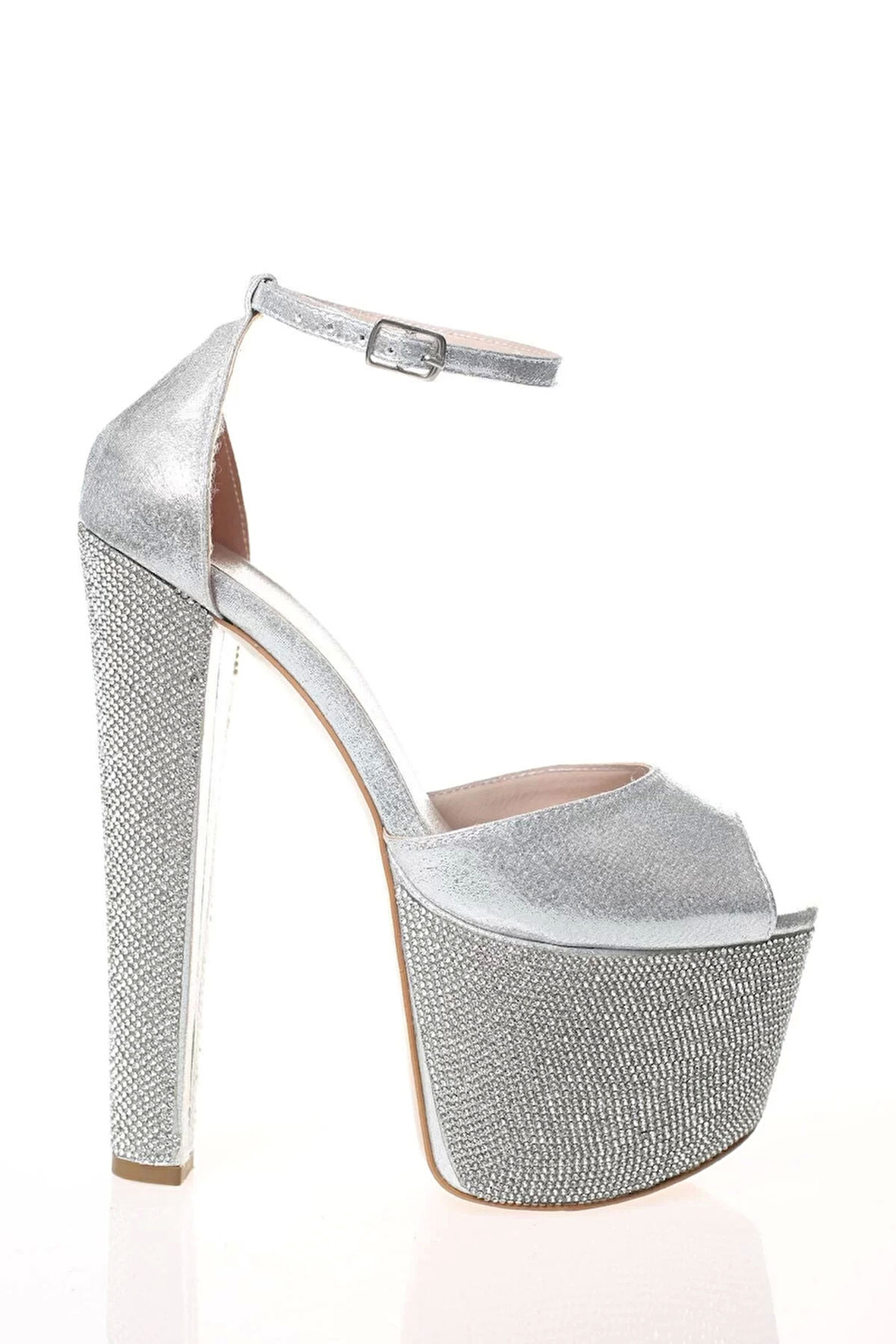 Kadın Moda Şık Fuşya Saten Ökçe Poli Taş Yüksek Topuk Topuklu Düğün Nişan Gece Abiye Ayakkabı