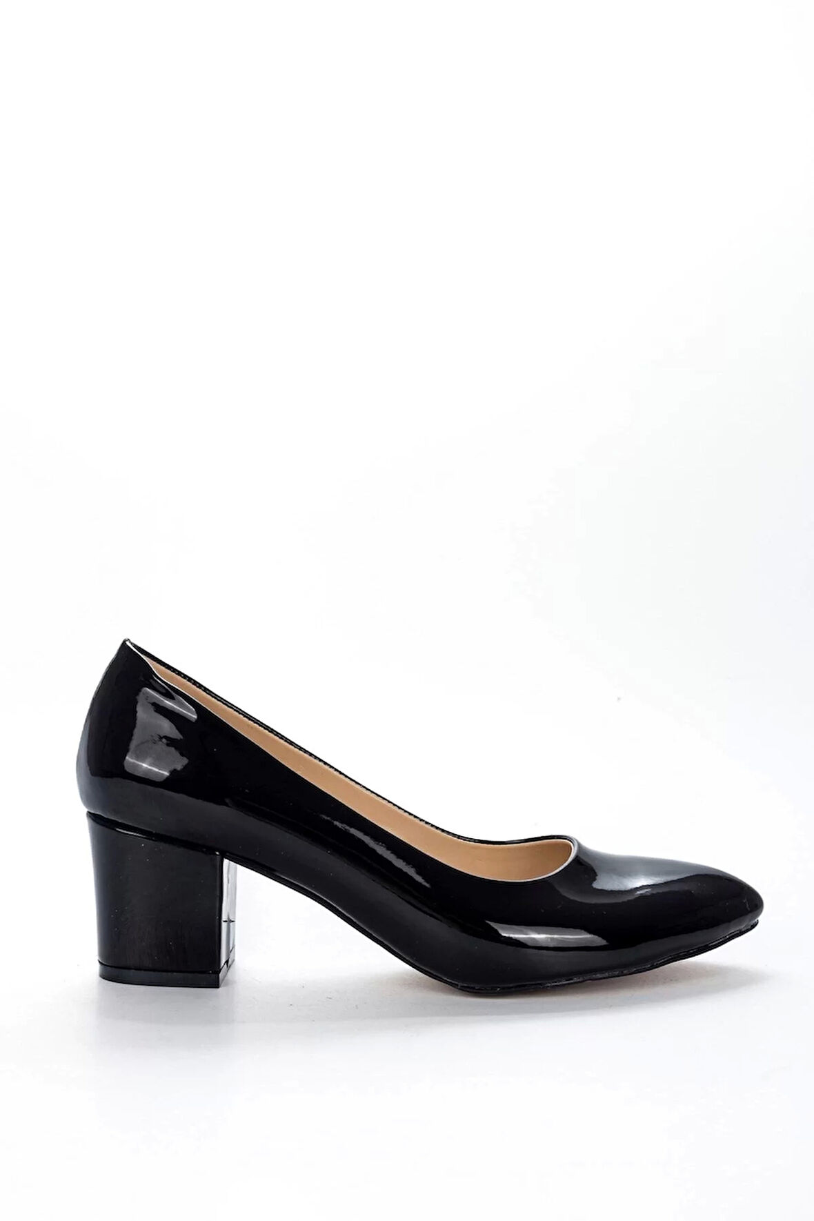 Kadın Moda Şık Siyah Rugan Topuklu Klasik Ayakkabı Topuklu Düğün Nişan Gece Abiye Ayakkabı