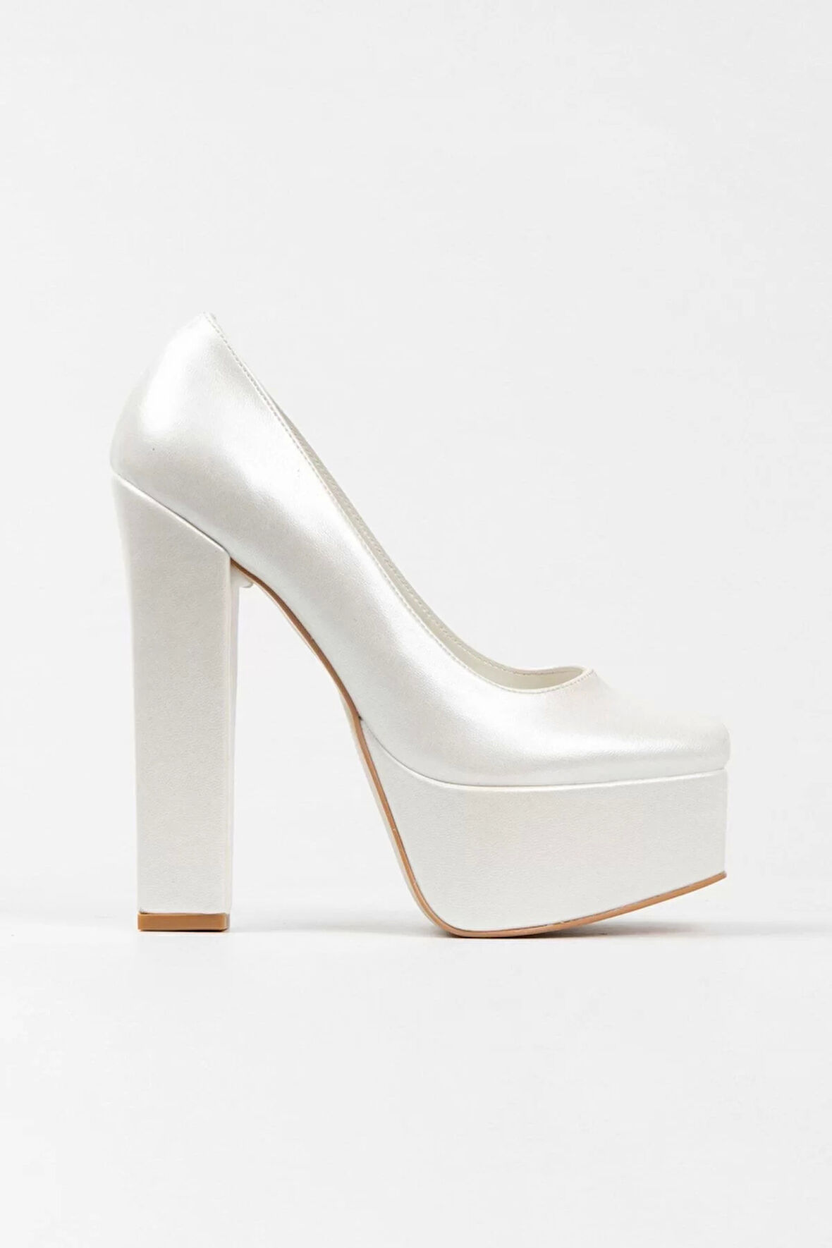 Kadın Moda Şık Sedef Cilt Klasik Köşe Kalıplı Kalın Düğün Nişan Gece Abiye Ayakkabı