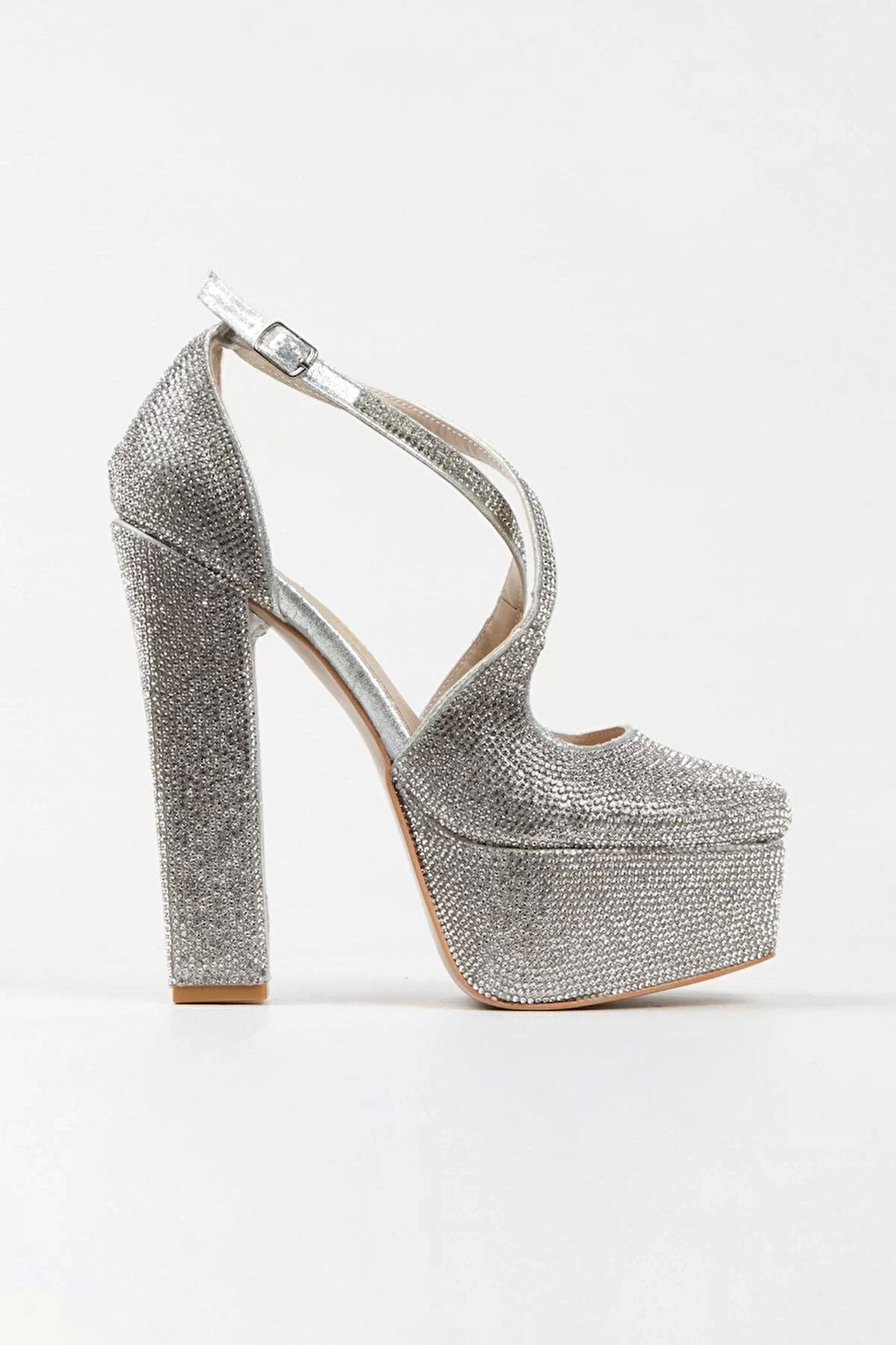 Kadın Moda Şık Gold Sultan Full Taş Klasik Köşe Kalıplı Kalın Düğün Nişan Gece Abiye Ayakkabı