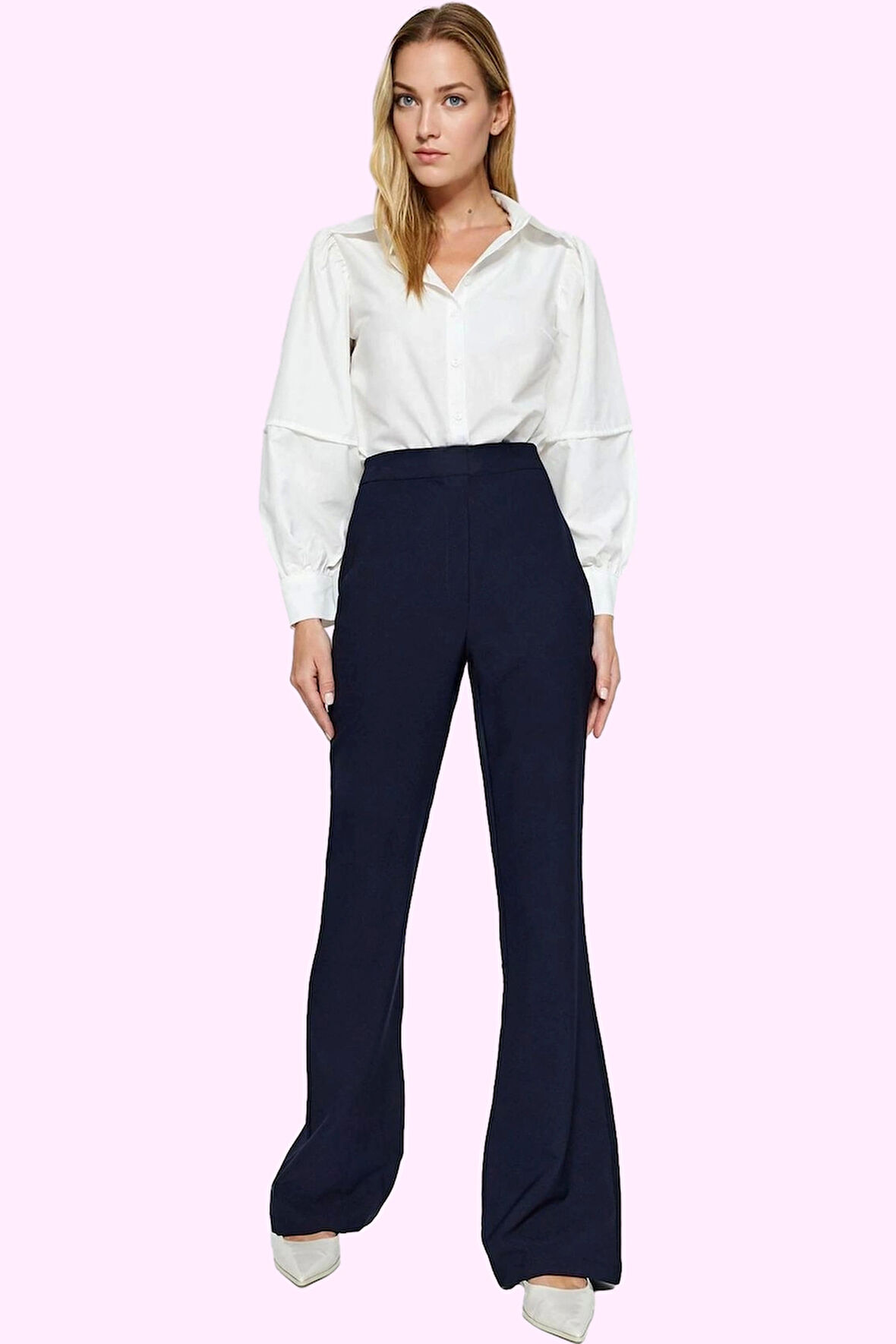 Kadın Yüksek Bel İspanyol Paça Flare Pantolon Günlük Şık Tarz Hafta Sonu Dayanıklı Malzeme