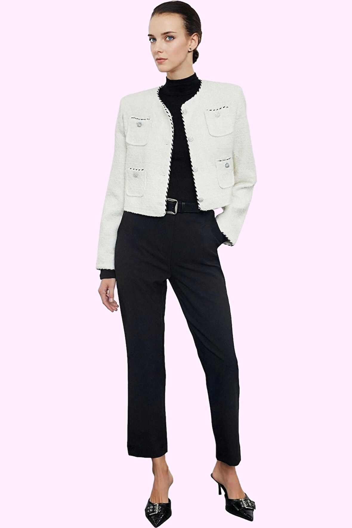 Kadın Dokuma Boru Paça Pantolon Normal Bel Cigarette Kalıp Günlük Kullanım Kaliteli Malzeme