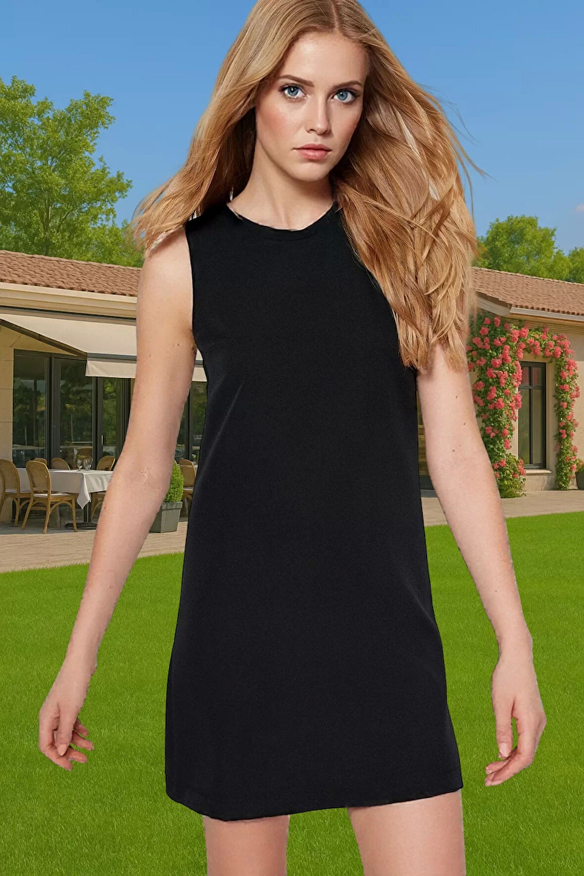 Kadın Kısa Shift Elbise Polyester Dokuma Yazlık İş Elbisesi Şık Görünüm Konforlu Kesim Şık Görünüm