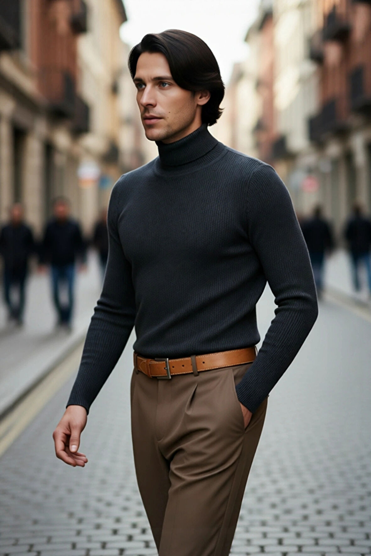 Erkek Fitted Balıkçı Yaka Fitilli Triko Kazak Kış Günleri İçin İdeal Şıklığı ve Konforu Sunar