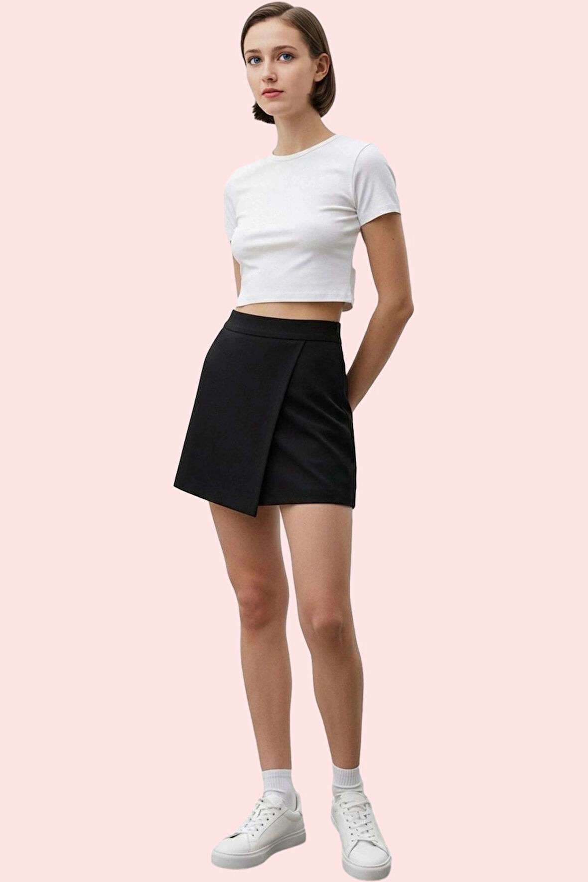 Kadın Şort Etek Yüksek Bel Dokuma Finike Kumaş Günlük Kullanım Hafta Sonu Kaliteli Malzeme