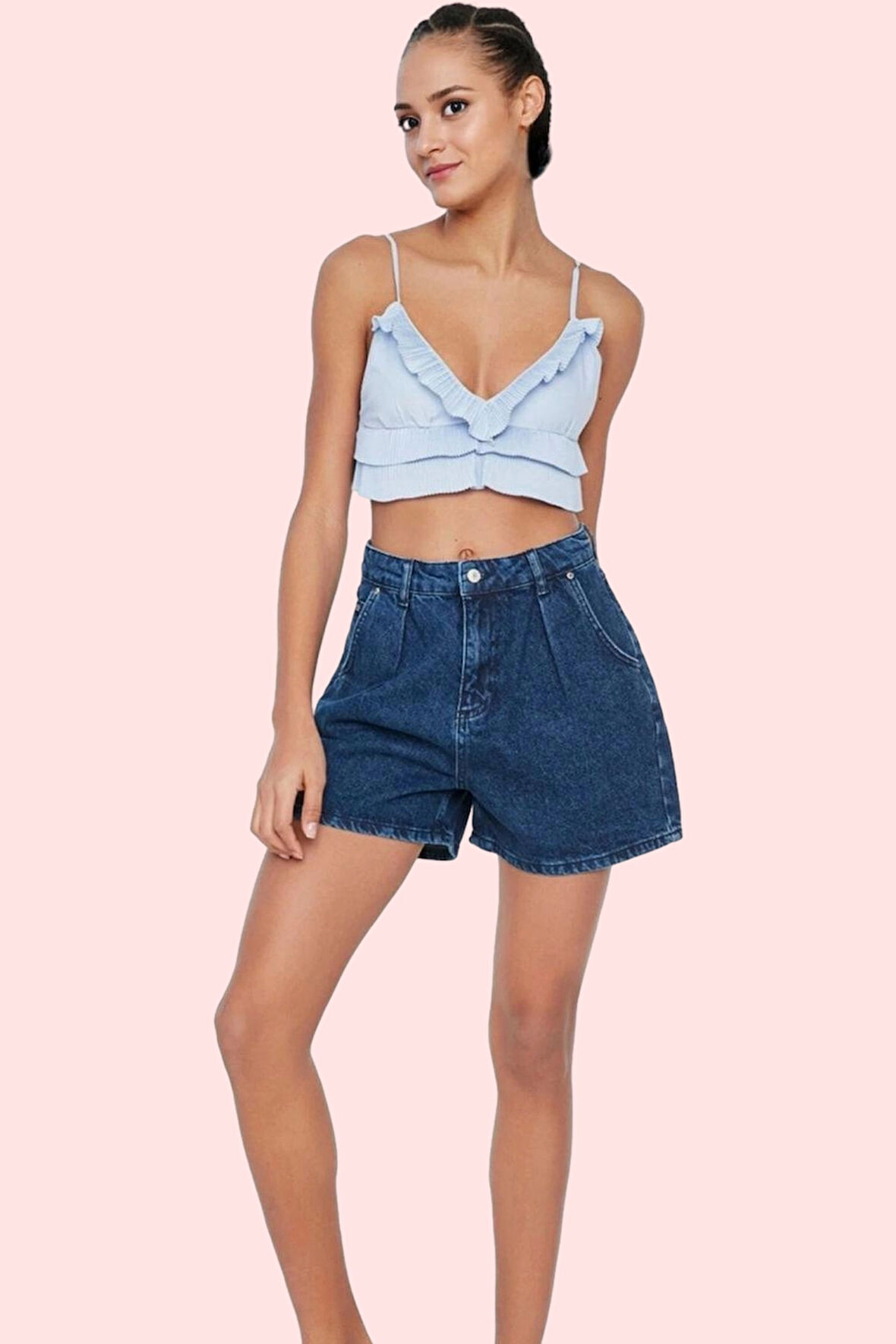 Kadın Denim Şort Yüksek Bel City Short Boru Paça Pamuklu Yaz Aylarının Vazgeçilmezi Günlük Kullanım