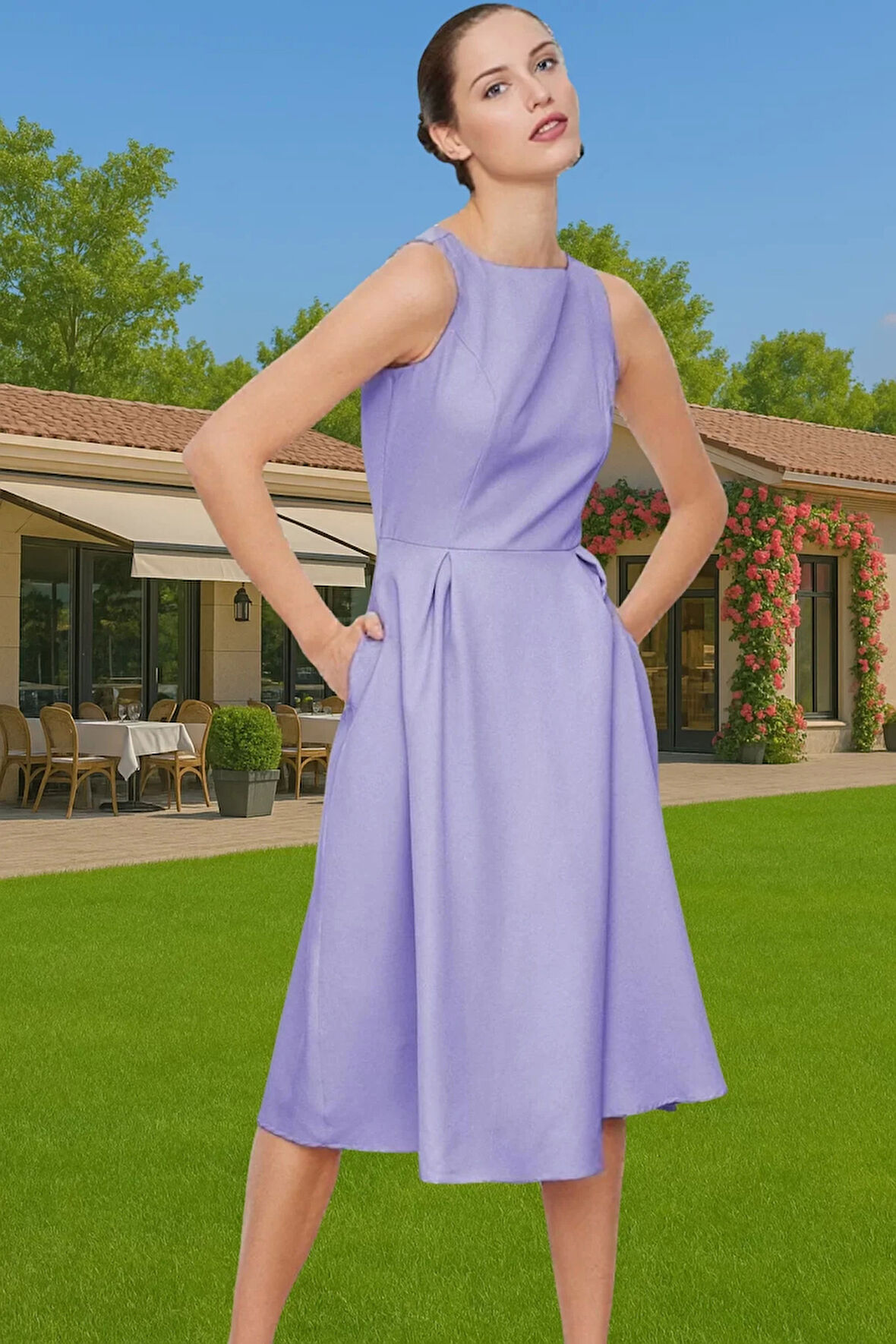 Midi Boy Pileli Elastan Dokuma Elbise İş Ve Günlük Yüksek Kalite Şık Görünüm Premium Kalite