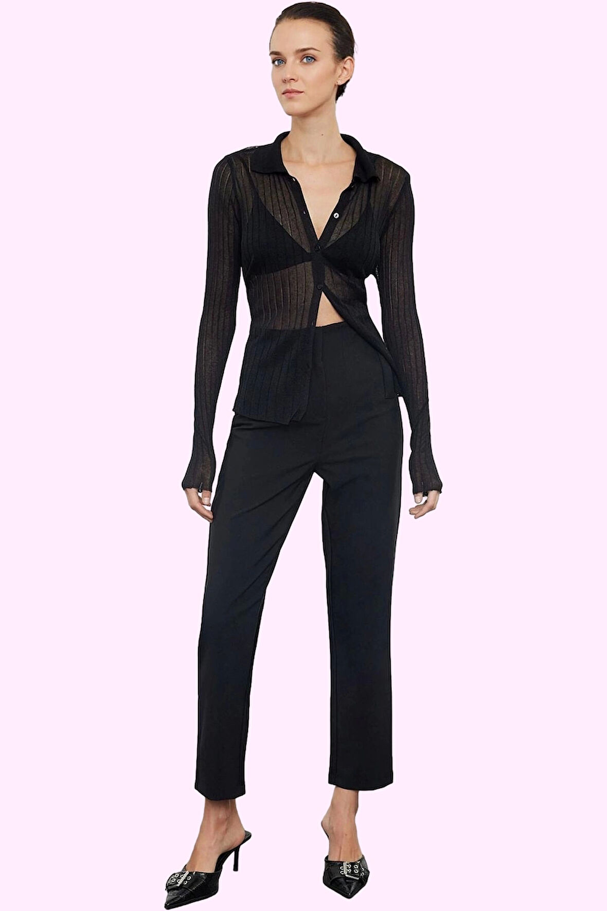 Kadın Yüksek Bel Cigarette Kalıp Dokuma Pantolon Finike Günlük Kullanım Yaz Aylarının Vazgeçilmezi