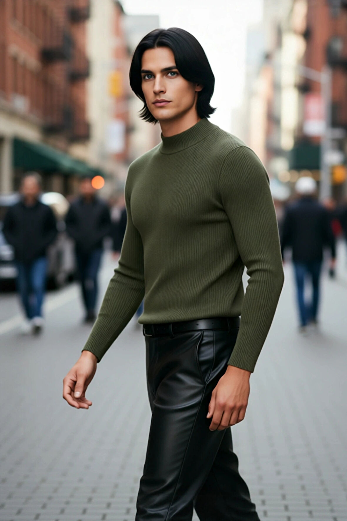 Erkek Fitted Dar Kalıp Dik Yaka Uzun Kol Fitilli Triko Kazak Kış Günleri İçin Şık ve Rahat Seçim