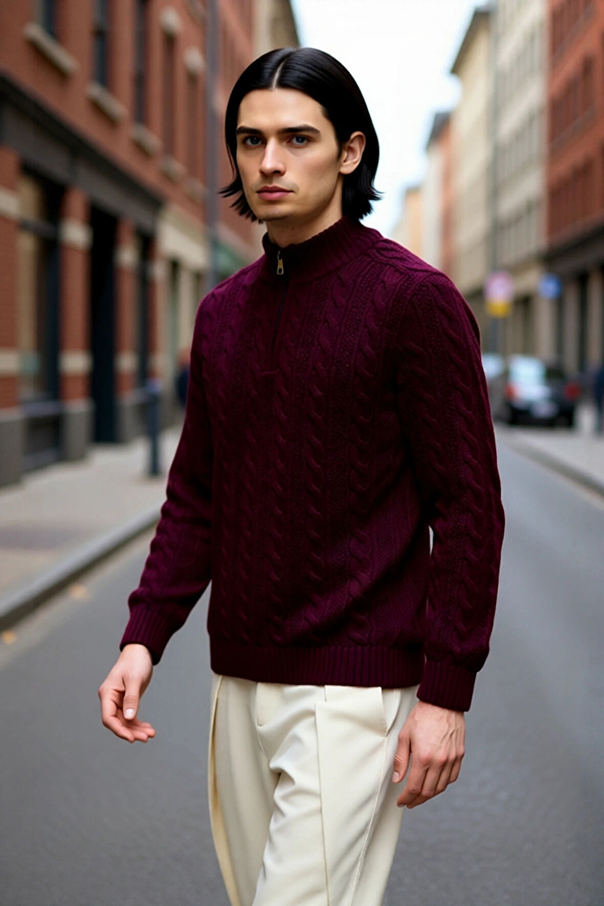 Unisex Regular Fit Fermuarlı Yarım Balıkçı Yaka Kalın Saç Örgü Triko Kazak Kışlık Kombinlerinize