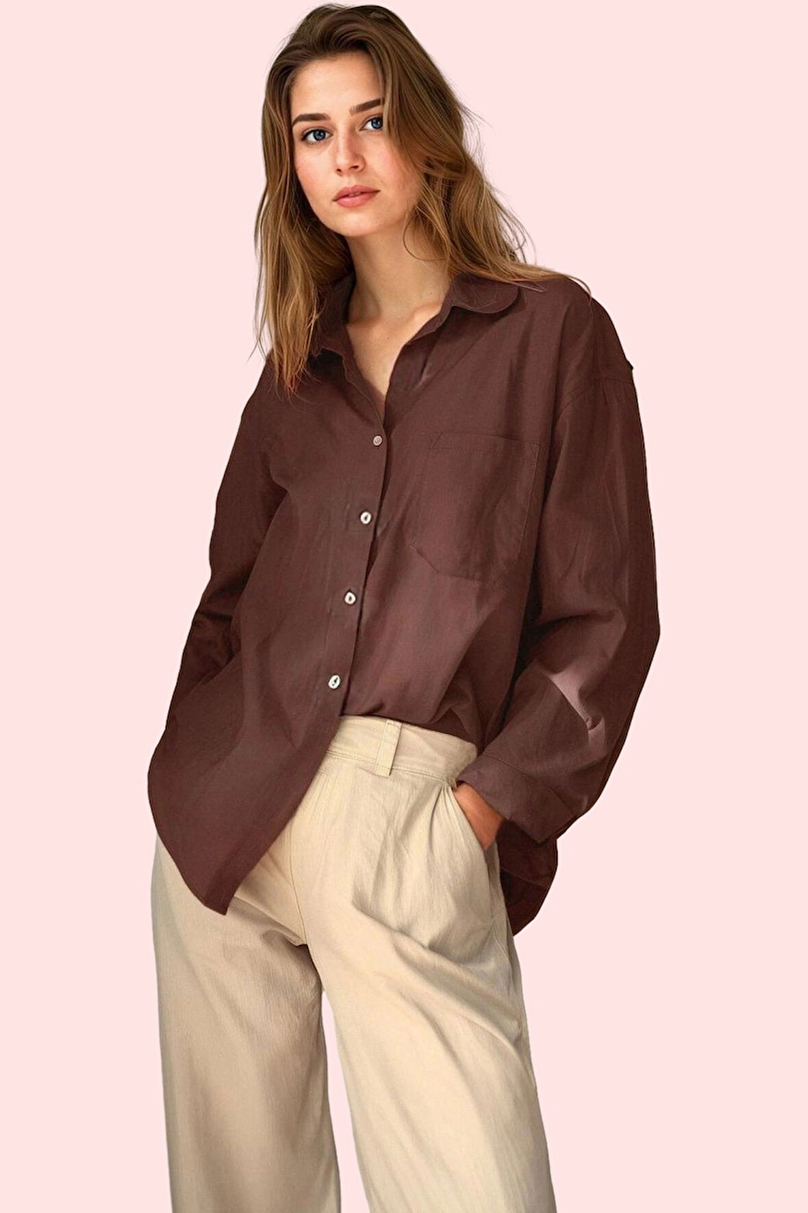 Kadın Boyfriend Geniş Kalıp Pamuklu Gömlek Günlük Casual Stil Hafta Sonu Dayanıklı Malzeme