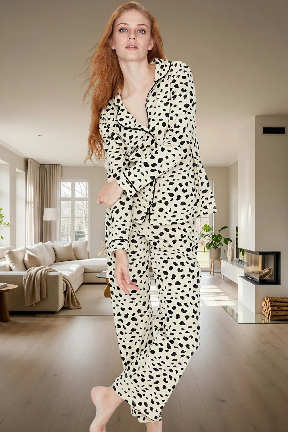 Kadın Leopar Desenli Pamuklu Pijama Takımı Rahat Ev Giyim Seti Konforlu Kesim Premium Kalite