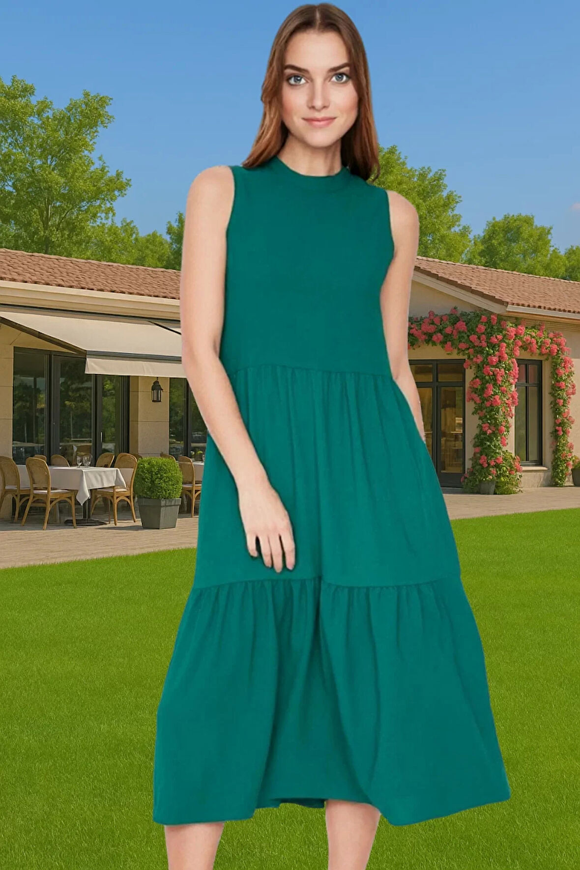 Kadın Midi Boy Shift Elbise Polyester Dokuma Kumaş Günlük Tarz Konforlu Kesim Mükemmel Uyum