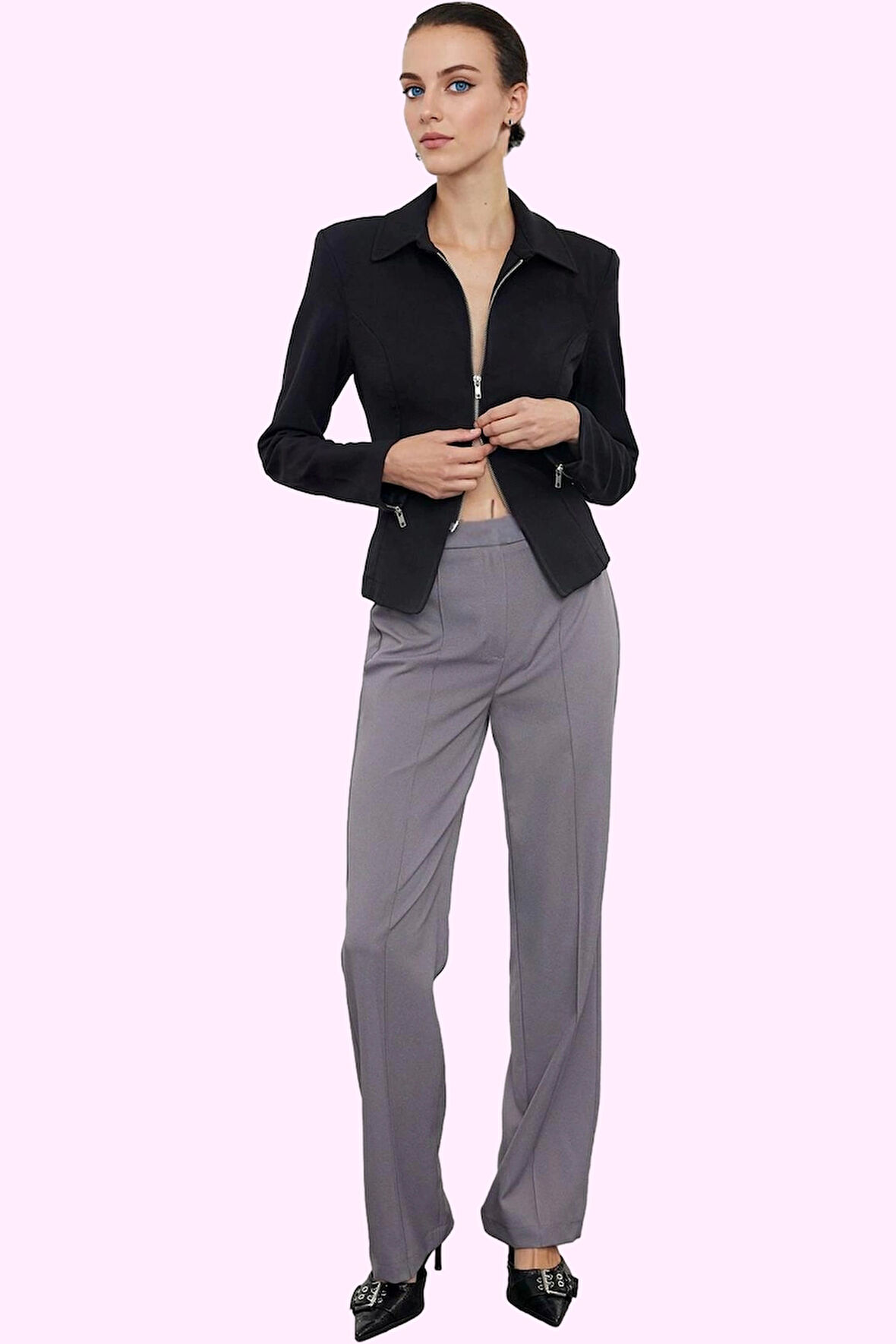 Kadın Yüksek Bel Straight Pantolon Dokuma Kumaş Casual Günlük Hafta Sonu Dayanıklı Malzeme