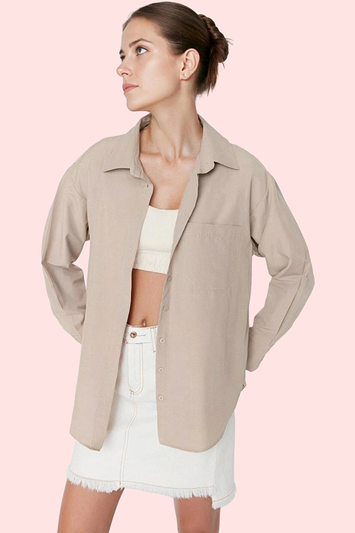 Kadın Boyfriend Geniş Kalıp Pamuklu Gömlek Günlük Casual Stil Hafta Sonu Dayanıklı Malzeme