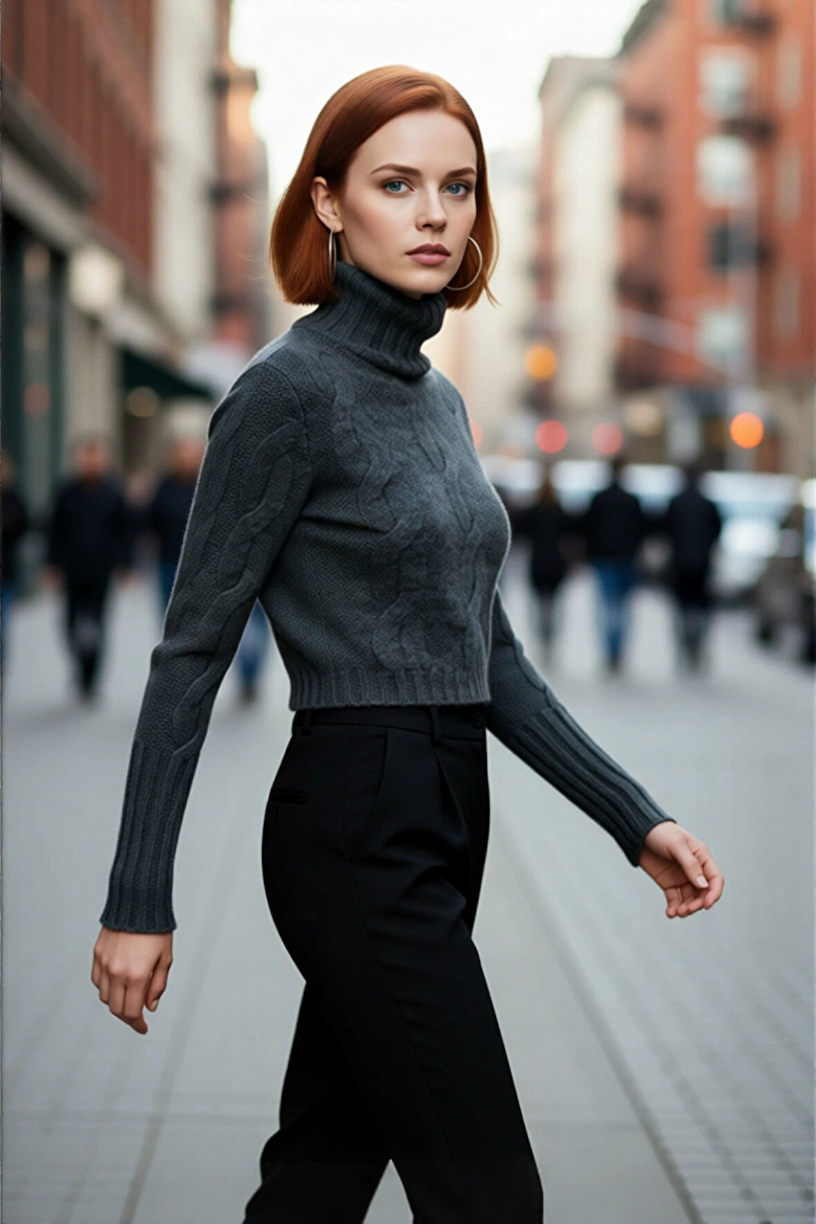 Kadınlara Özel Regular Kalıp Super Crop Dik Yaka Uzun Kollu Saç Örgü Triko Kazak Kombini Kaliteli