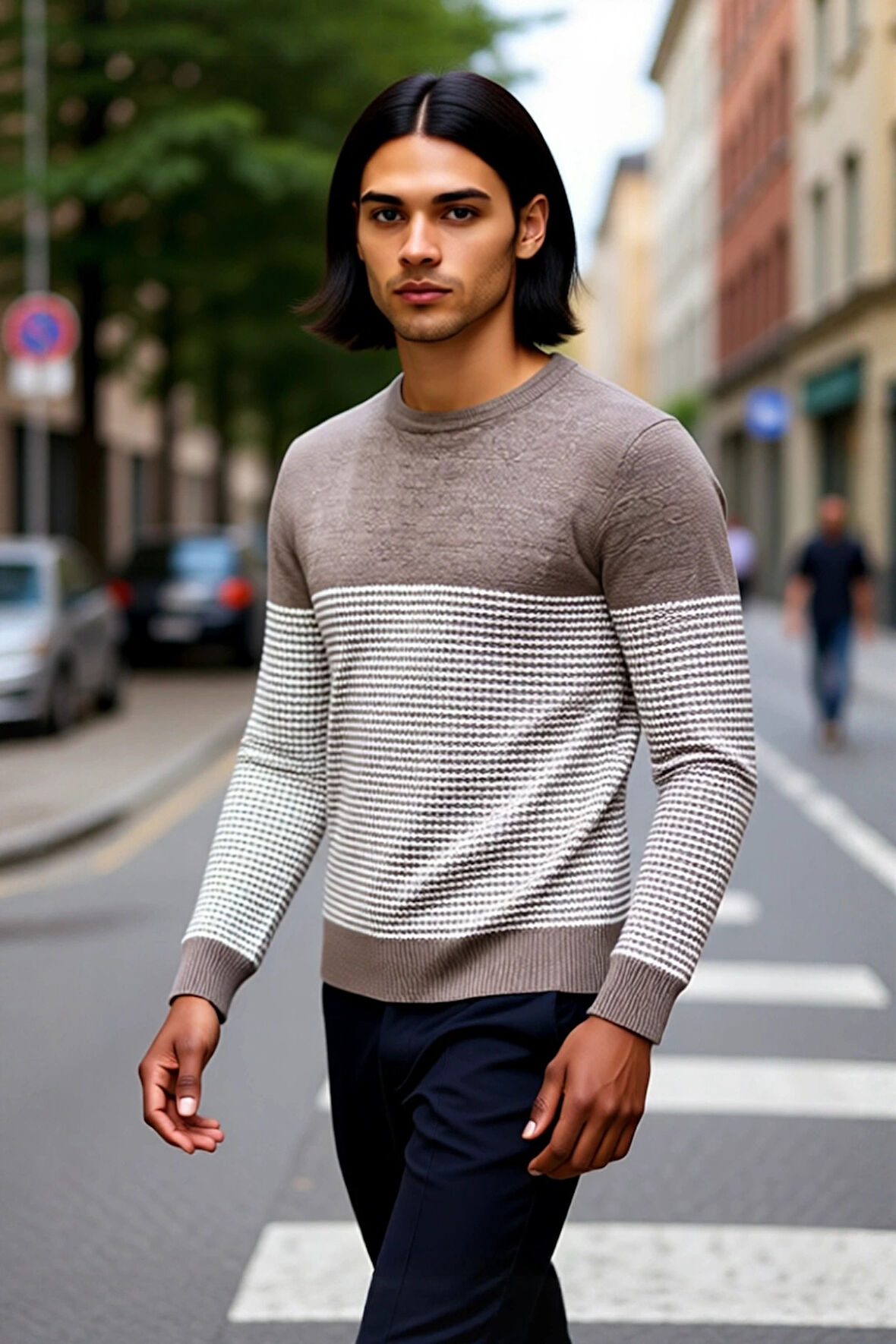 Erkek Slim Fit Bisiklet Yaka Çizgili Triko Kazak Kış Günleri İçin Modern ve Rahat Bir Seçenek