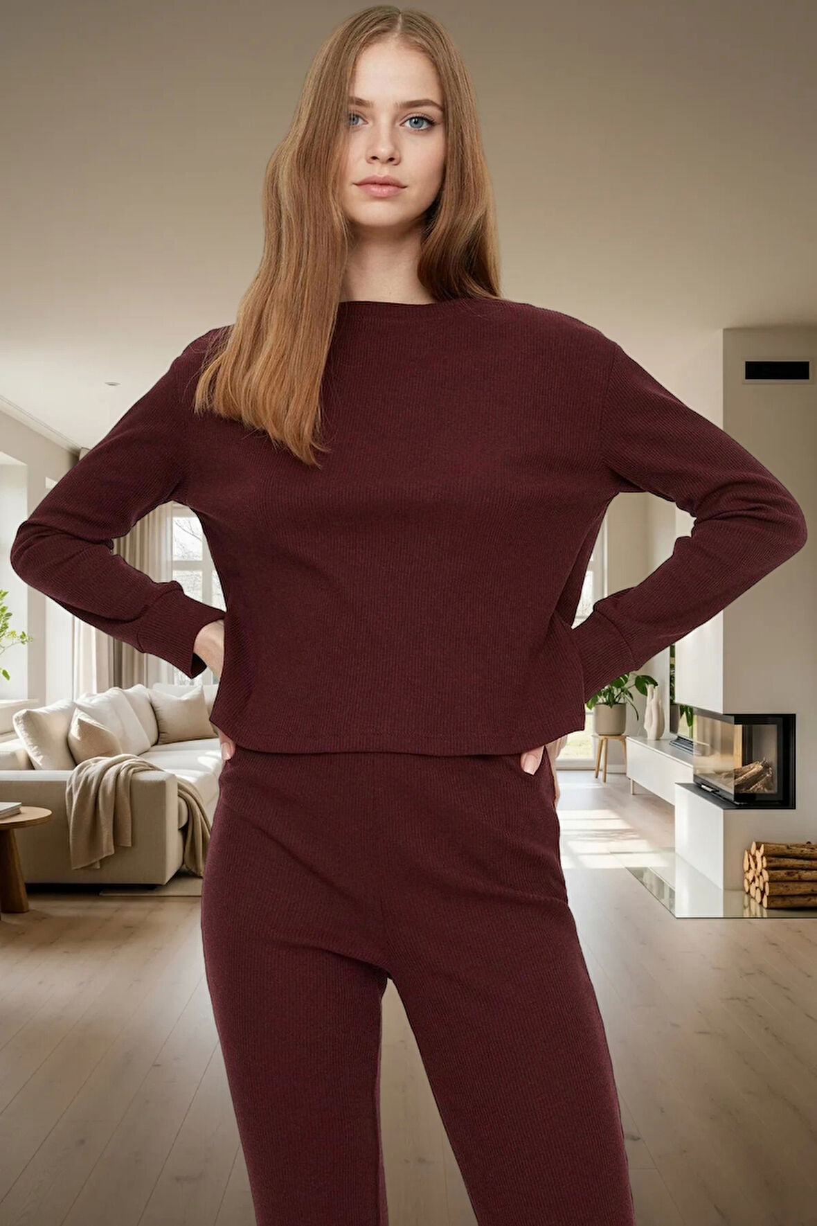 Kadın Kaşkorse Örme Pijama Takımı Kış Mevsimi İçin Rahat Özenle Seçilmiş Zarif Tasarım