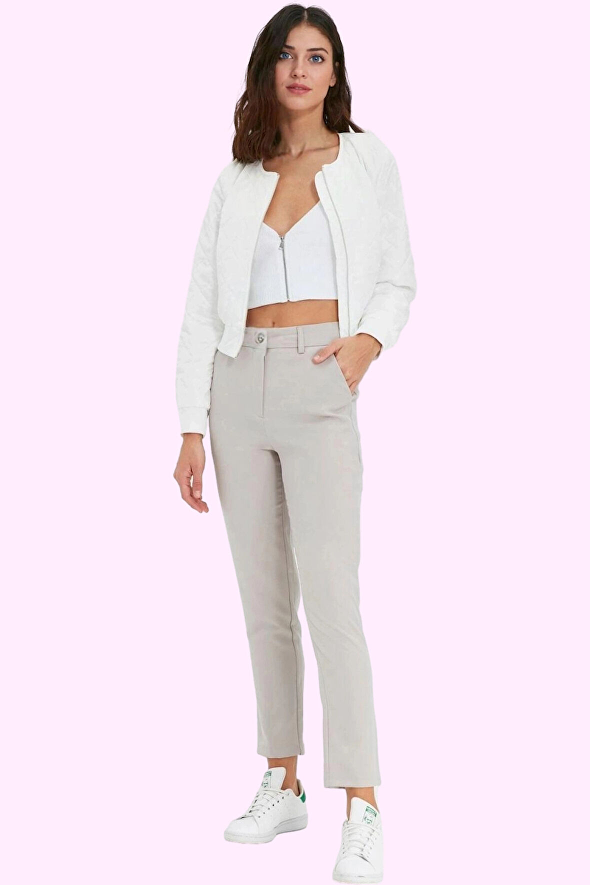 Kadın Dokuma Boru Paça Pantolon Normal Bel Cigarette Kalıp Günlük Kullanım Kaliteli Malzeme