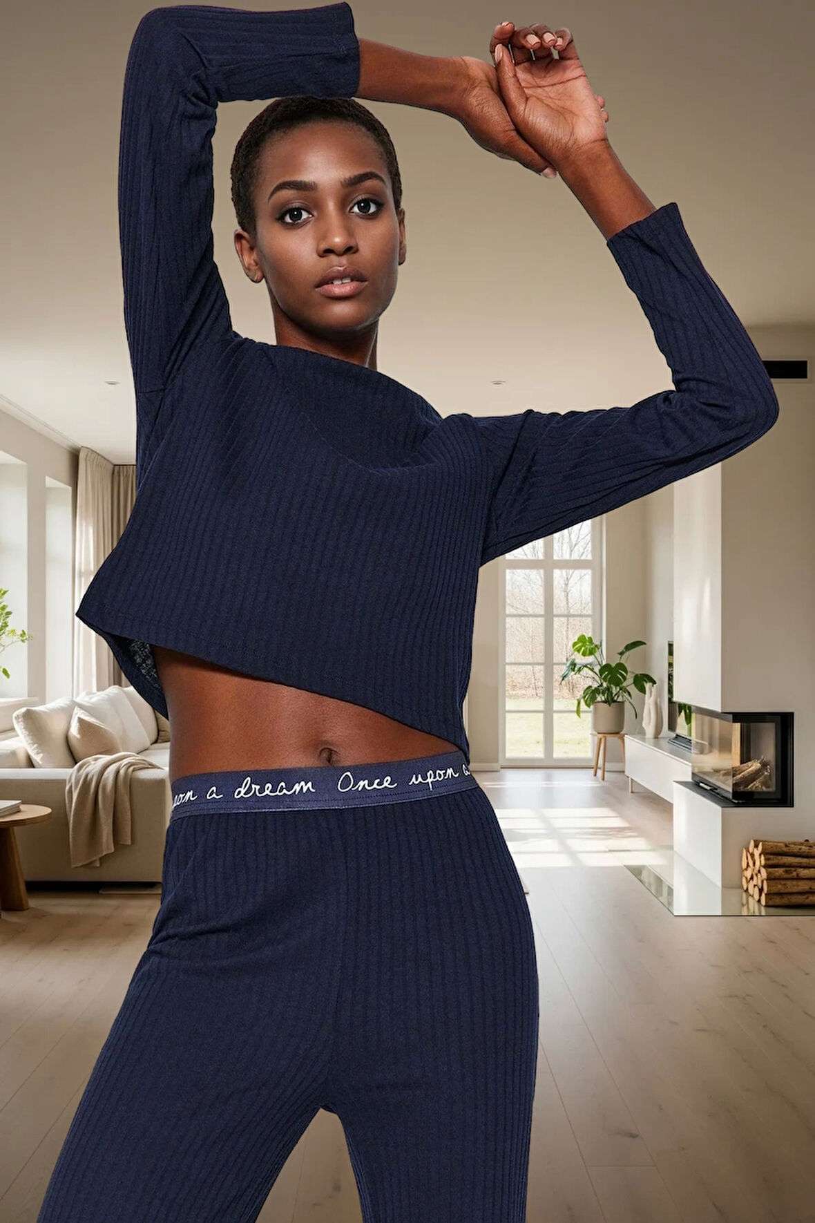 Kadın Fitilli Örme Pijama Takımı Regular Kalıp Rahat Günlük Konforlu Kesim Kaliteli İşçilik