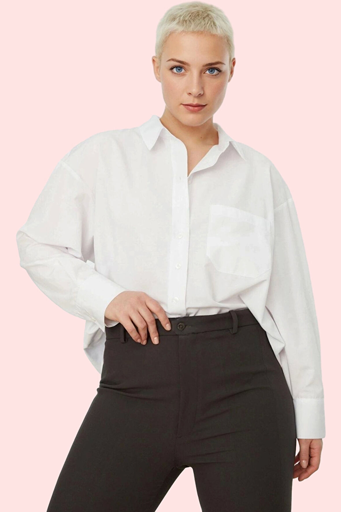 Kadın Boyfriend Gömlek Düz Desen Regular Kalıp Günlük Kullanım Hafta Sonu Kaliteli Malzeme