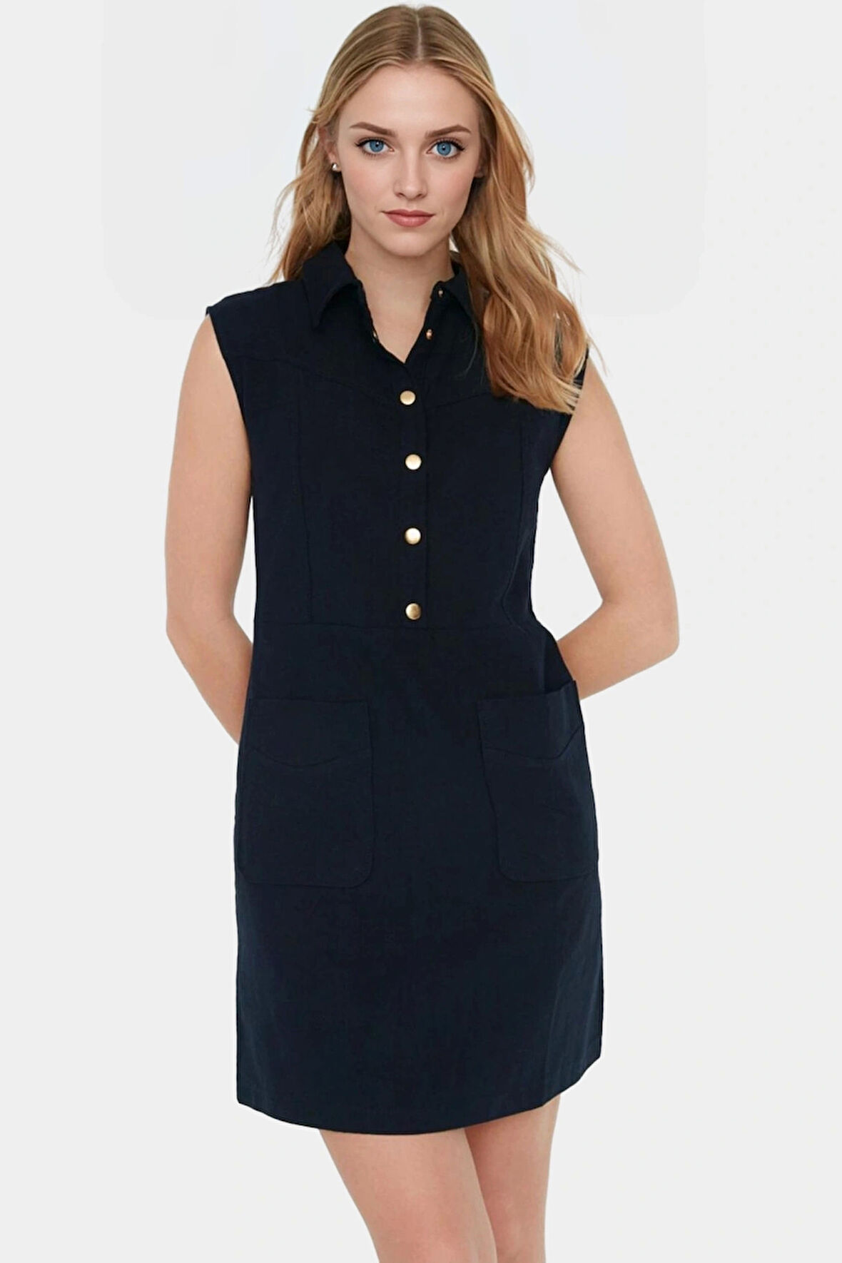 Keten Görünümlü Mini Elbise Günlük Şıklık İçin Dokuma Kumaş Özenle Seçilmiş Mükemmel Uyum