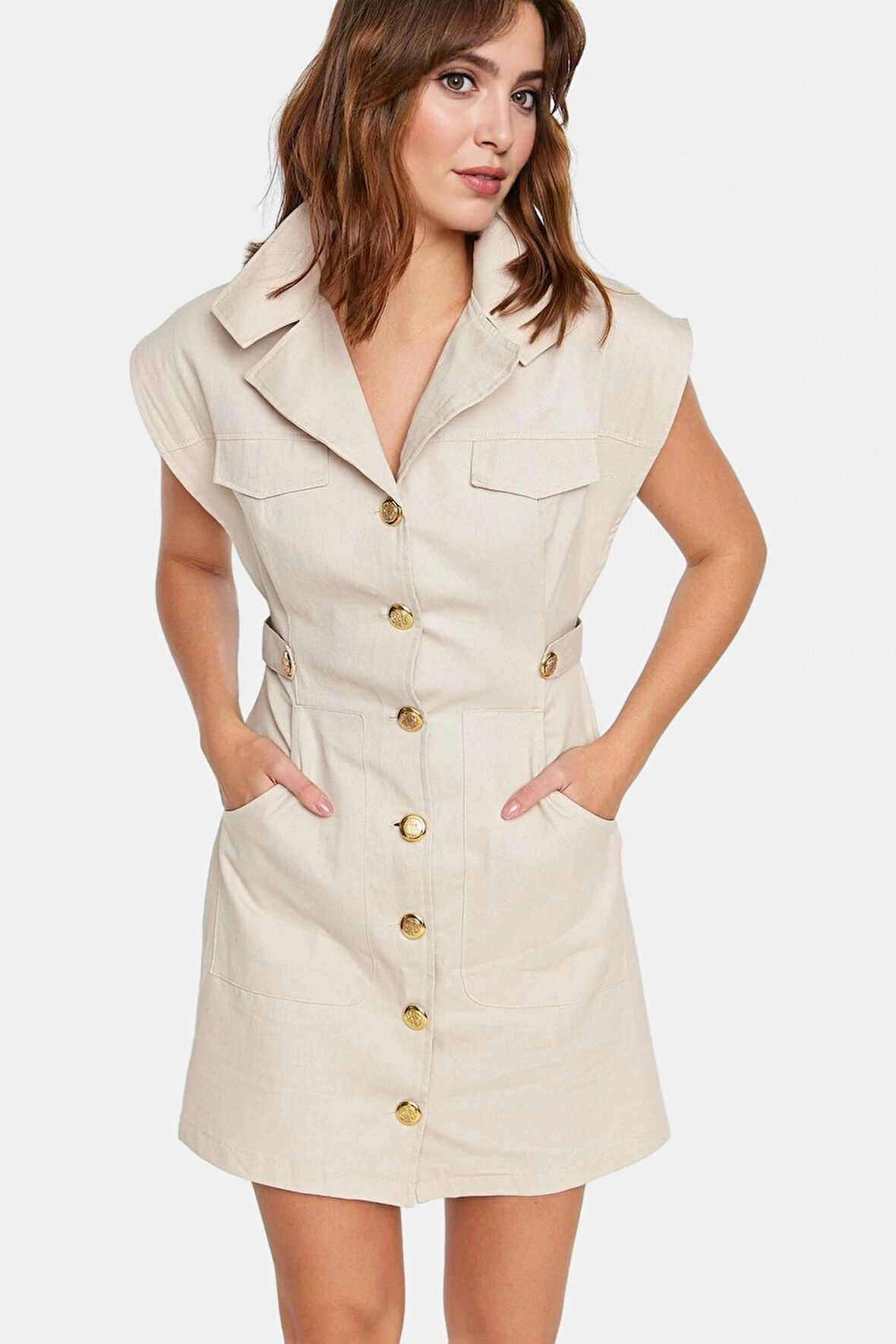 Gabardin Mini Elbise Kisa Kol Ay Pamuk Yazlık Günlük Özel Tasarım