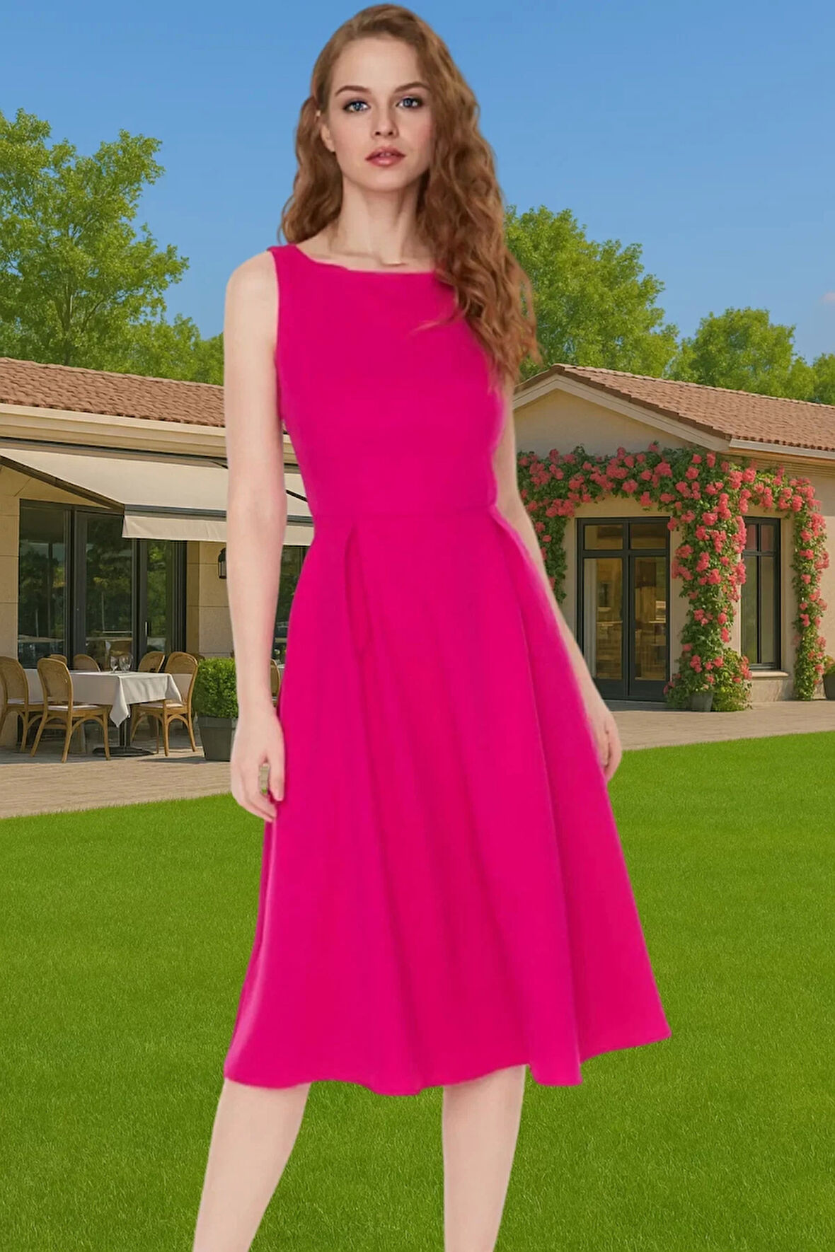 Midi Boy Pileli Elastan Dokuma Elbise İş Ve Günlük Yüksek Kalite Şık Görünüm Premium Kalite