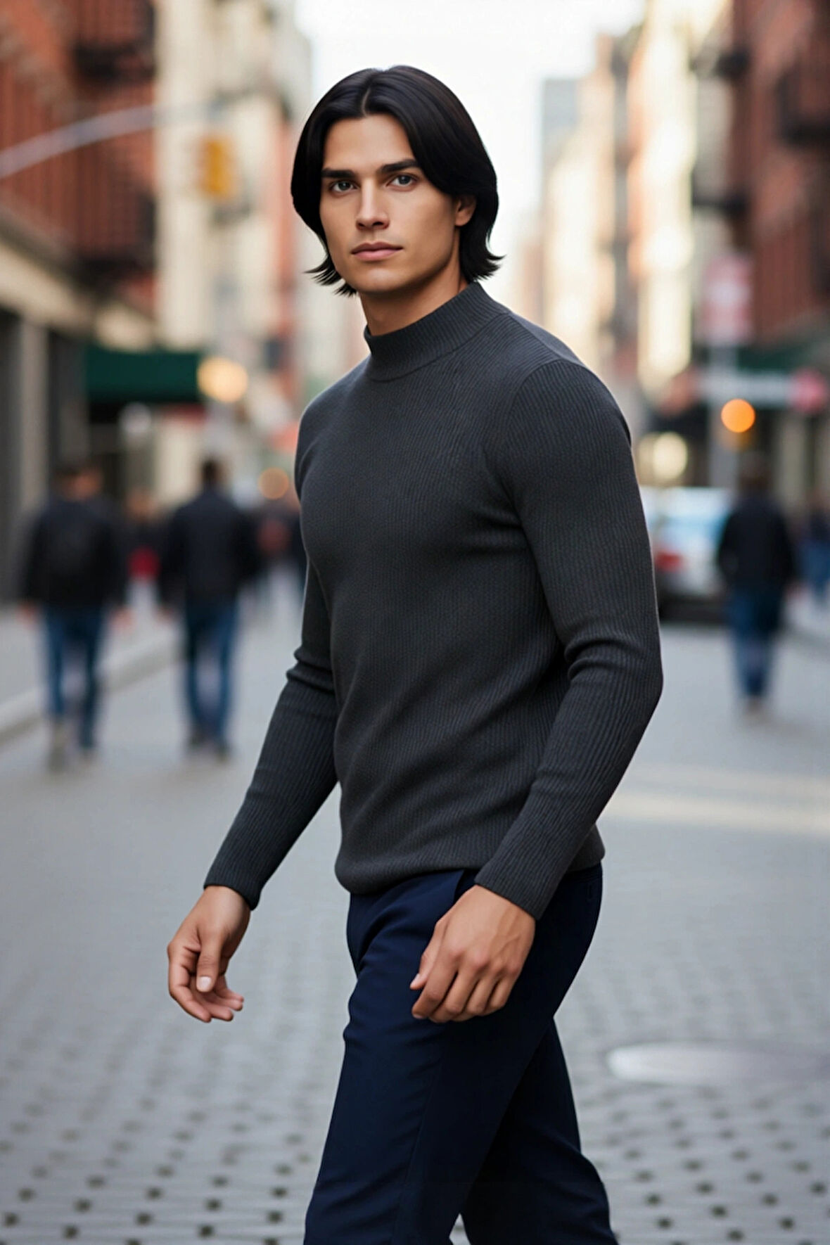 Erkek Fitted Dar Kalıp Dik Yaka Uzun Kol Fitilli Triko Kazak Kış Günleri İçin Şık ve Rahat Seçim