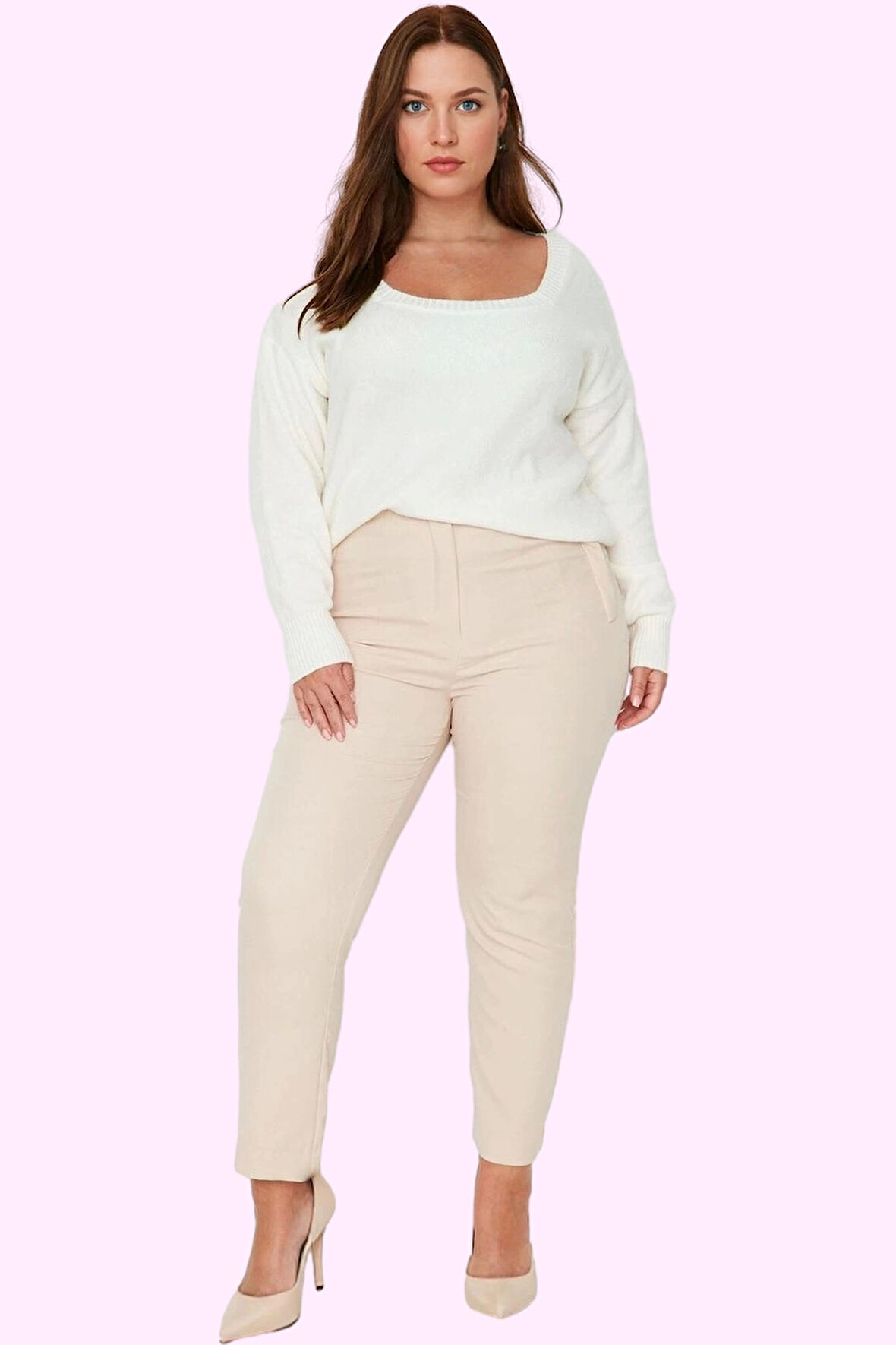 Kadın Yüksek Bel Cigarette Kalıp Dokuma Pantolon İş İçin Renk Günlük Kullanım Modern Tasarım