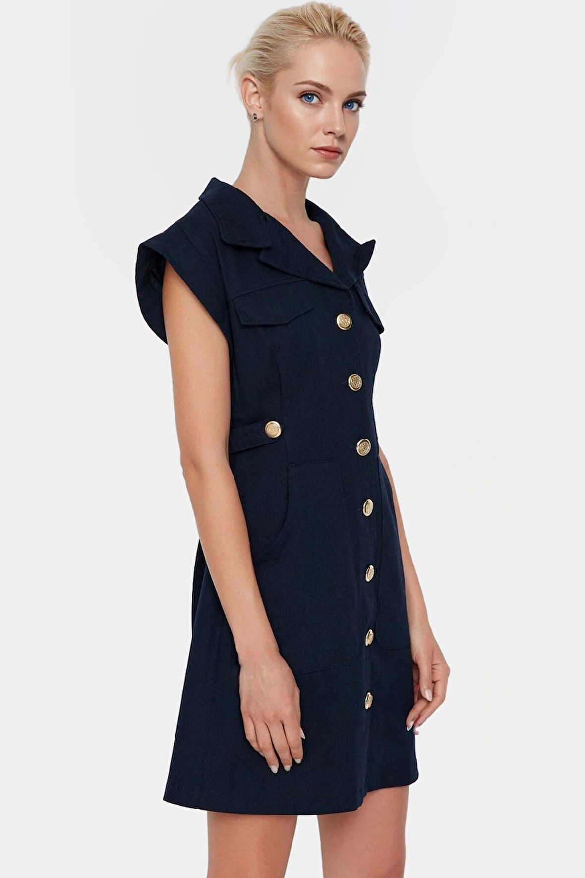 Gabardin Mini Elbise Kisa Kol Ay Pamuk Yazlık Günlük Özel Tasarım