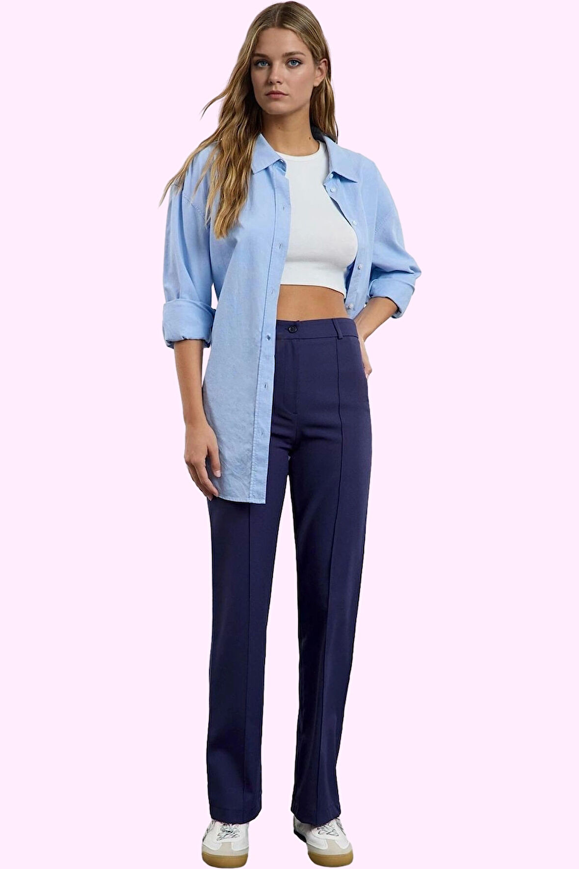 Kadın Yüksek Bel Straight Pantolon Dokuma Kumaş Casual Günlük Hafta Sonu Dayanıklı Malzeme