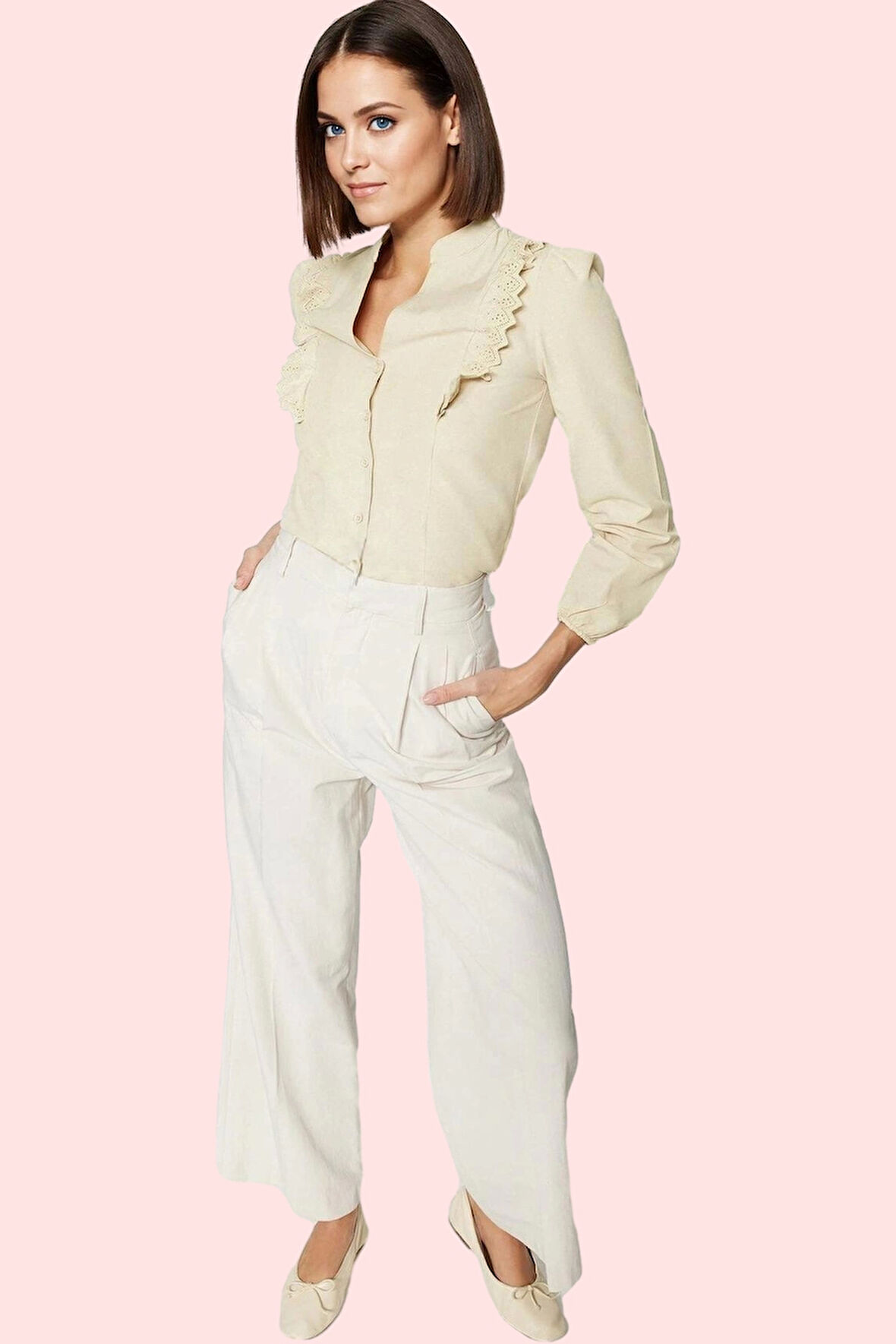 Kadın Regular Kalıp Dantel Detaylı Gömlek Uzun Kollu Günlük Kombinler Yaz Aylarının Vazgeçilmezi