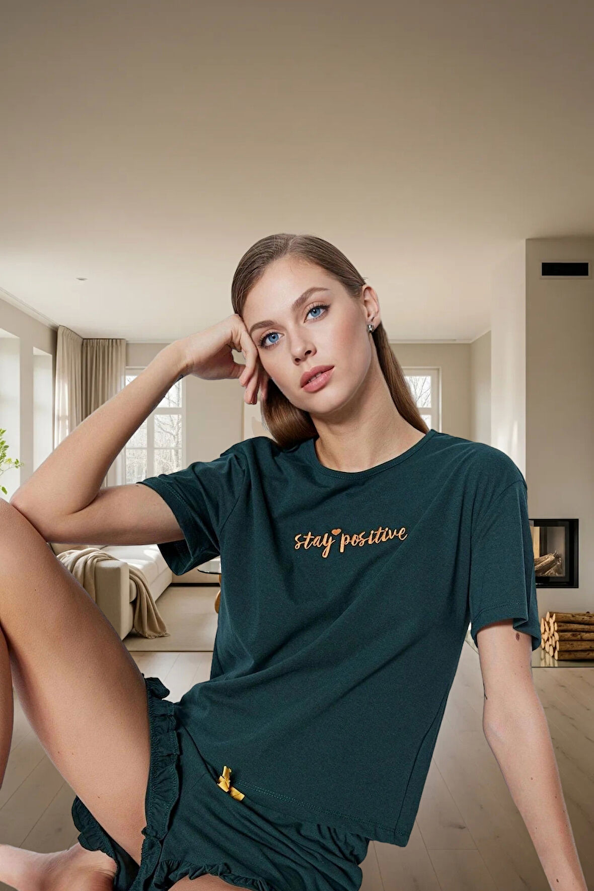 Kadın Yazlık Kısa Kol Pamuklu Pijama Takımı Homewear Rahat Kalıp Kaliteli İşçilik