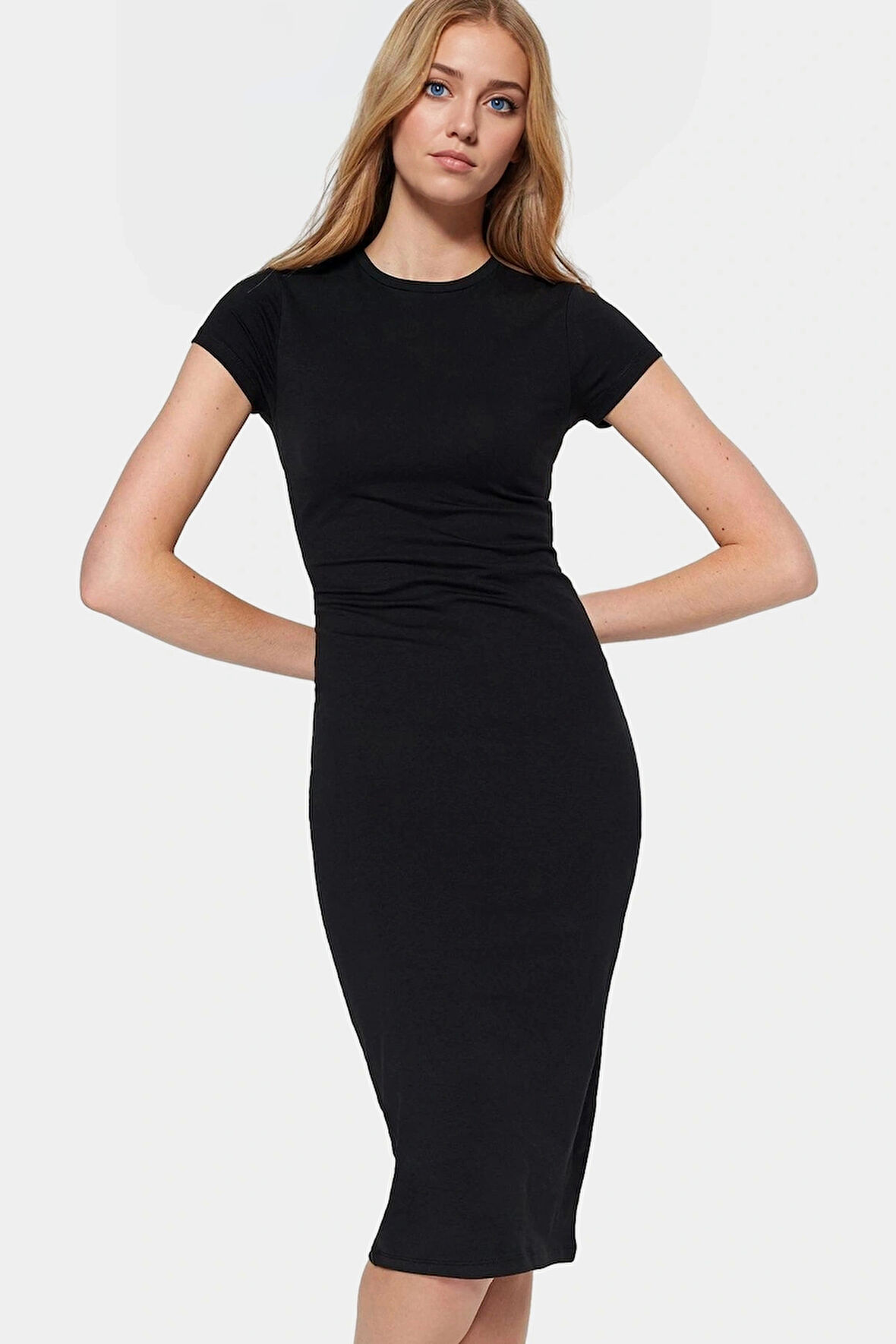 Kadın Midi Boy Pamuklu Elbise Esnek Bodycon Kalıp Günlük Şık Görünüm Zarifane Tasarım