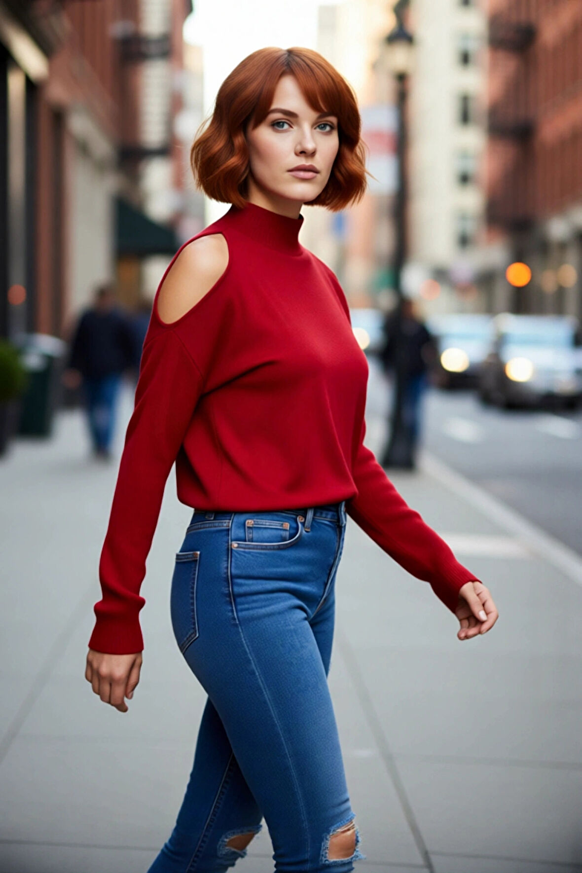 Kadın Relaxed Kalıp Dik Yaka Düşük Uzun Kollu Omzu Açık Detaylı Modern Konforlu Triko Kazak